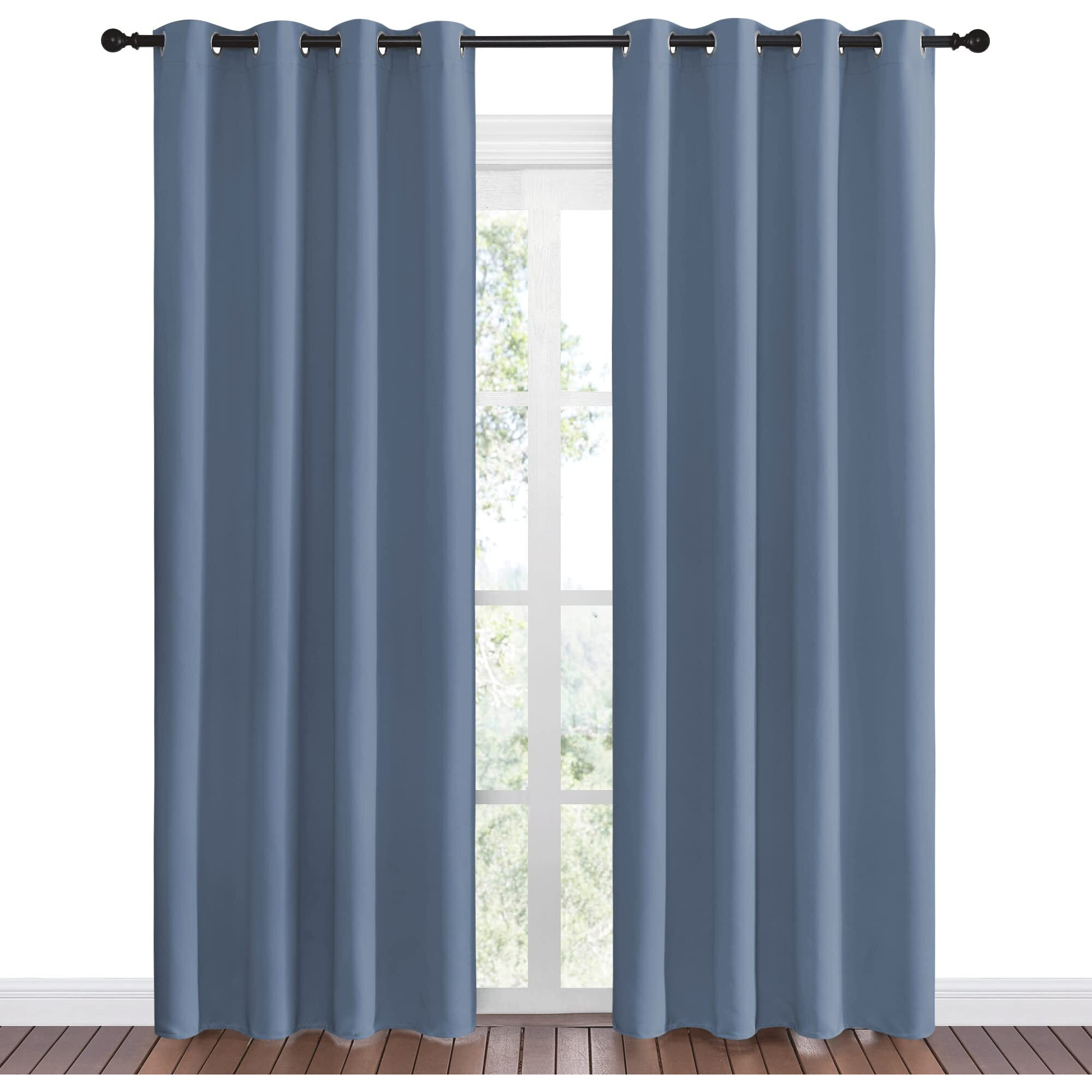 Nicetown Stone Blue Room Darkening Curtain Panels 86" Length For Bedroom Living Room, Thermal Insulated Blackout Draperies For Home Decoration, Total Privacy (55" Width, 2 Pieces)
