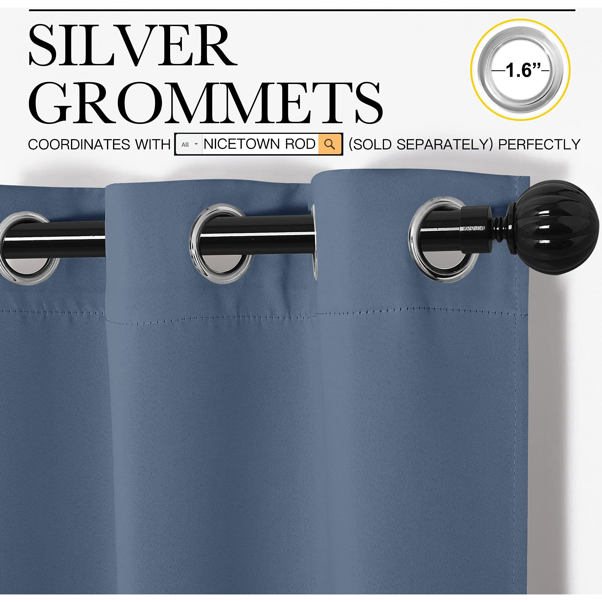 Nicetown Stone Blue Room Darkening Curtain Panels 86" Length For Bedroom Living Room, Thermal Insulated Blackout Draperies For Home Decoration, Total Privacy (55" Width, 2 Pieces)