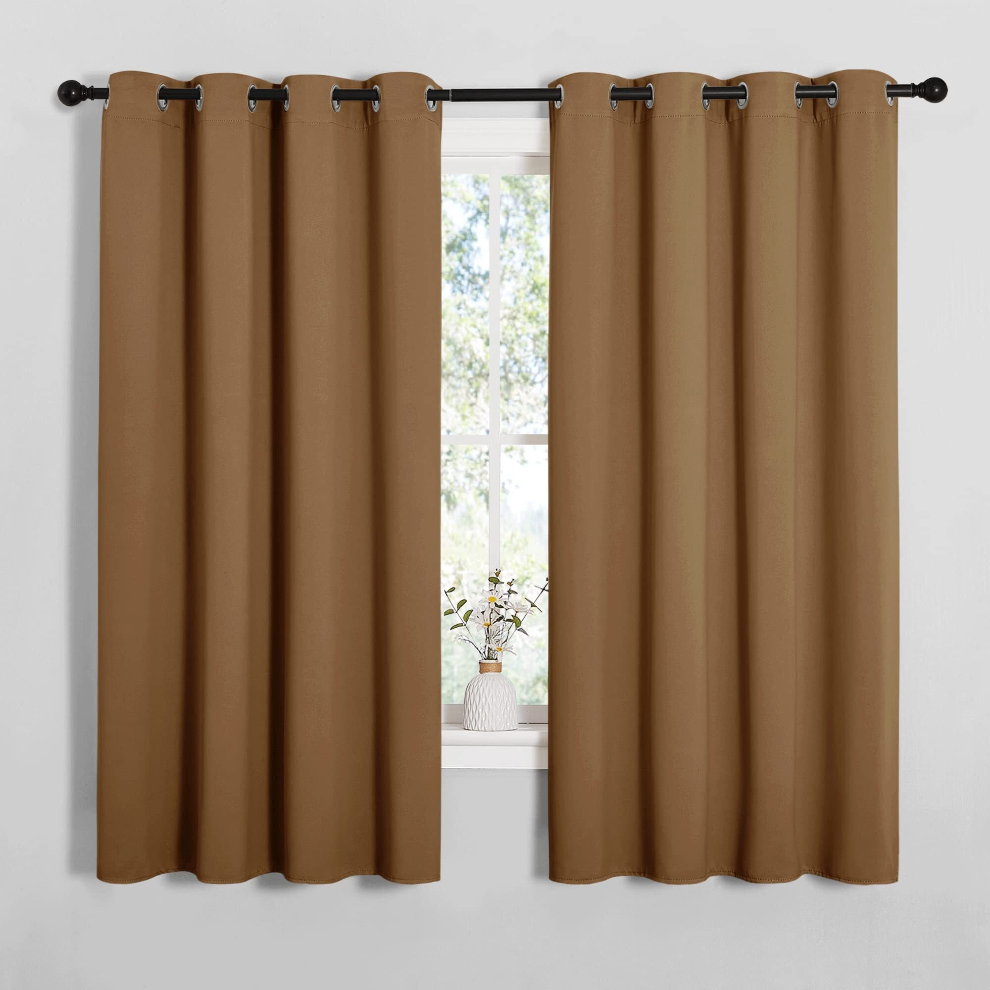 Nicetown Sleek Blackout Curtains 68 Inches Length For Windows, Noise Reducing And Block Draft Panels For Door Doorway Laundry Office Luxury Decor Theme (2 Panels, Gold Brown, W55 X L68 -Inch)