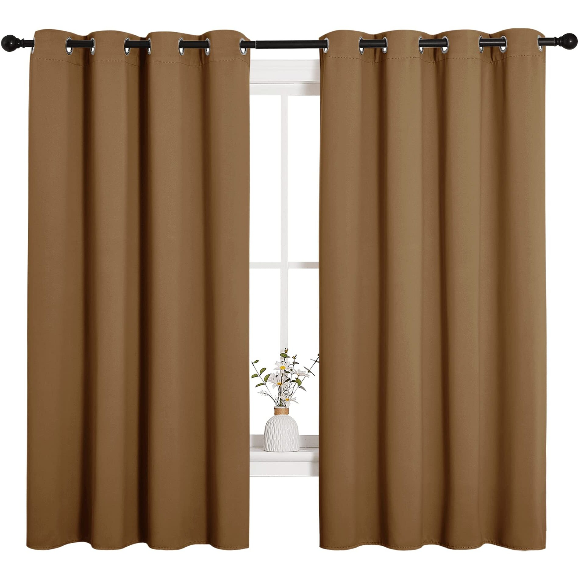 Nicetown Sleek Blackout Curtains 68 Inches Length For Windows, Noise Reducing And Block Draft Panels For Door Doorway Laundry Office Luxury Decor Theme (2 Panels, Gold Brown, W55 X L68 -Inch)