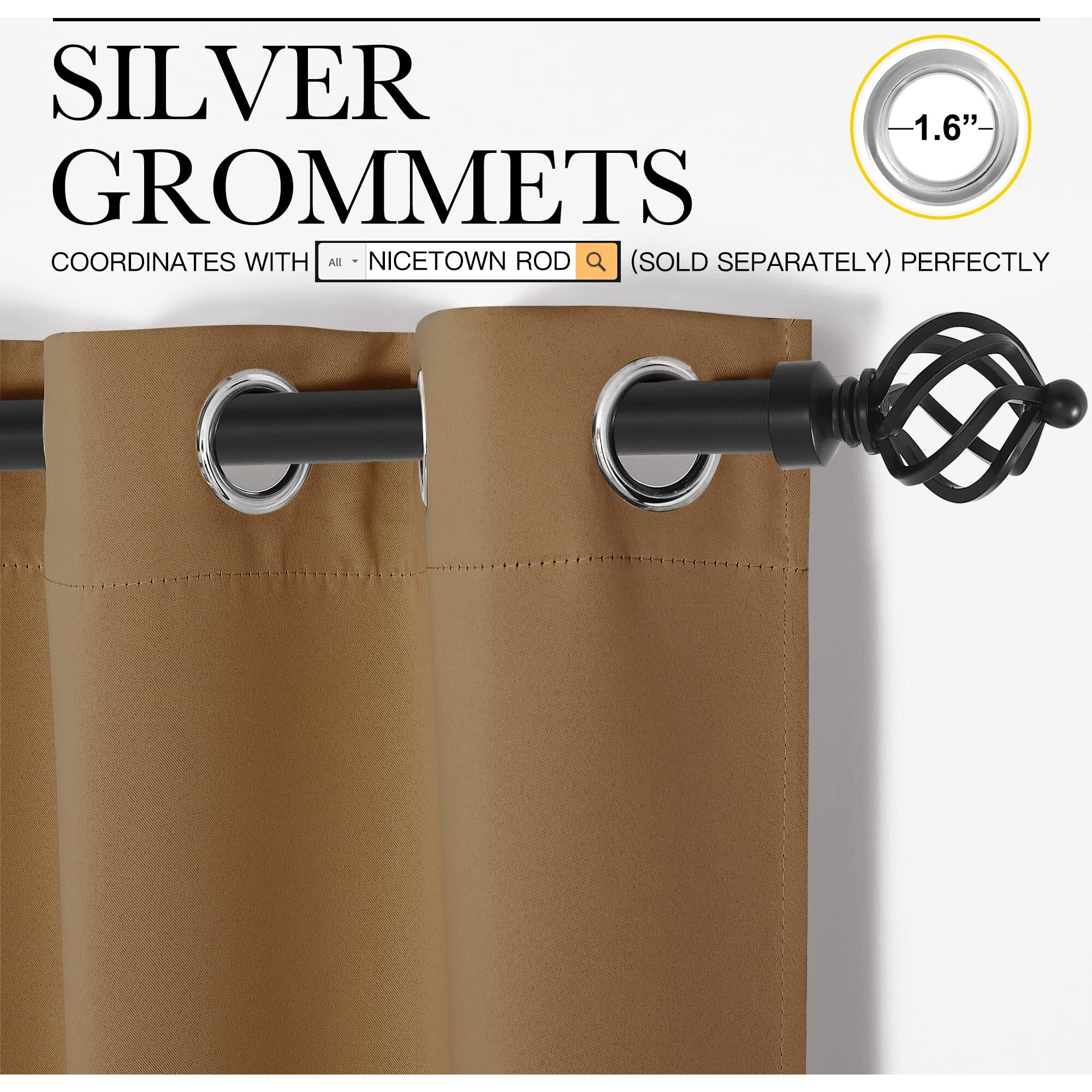 Nicetown Sleek Blackout Curtains 68 Inches Length For Windows, Noise Reducing And Block Draft Panels For Door Doorway Laundry Office Luxury Decor Theme (2 Panels, Gold Brown, W55 X L68 -Inch)