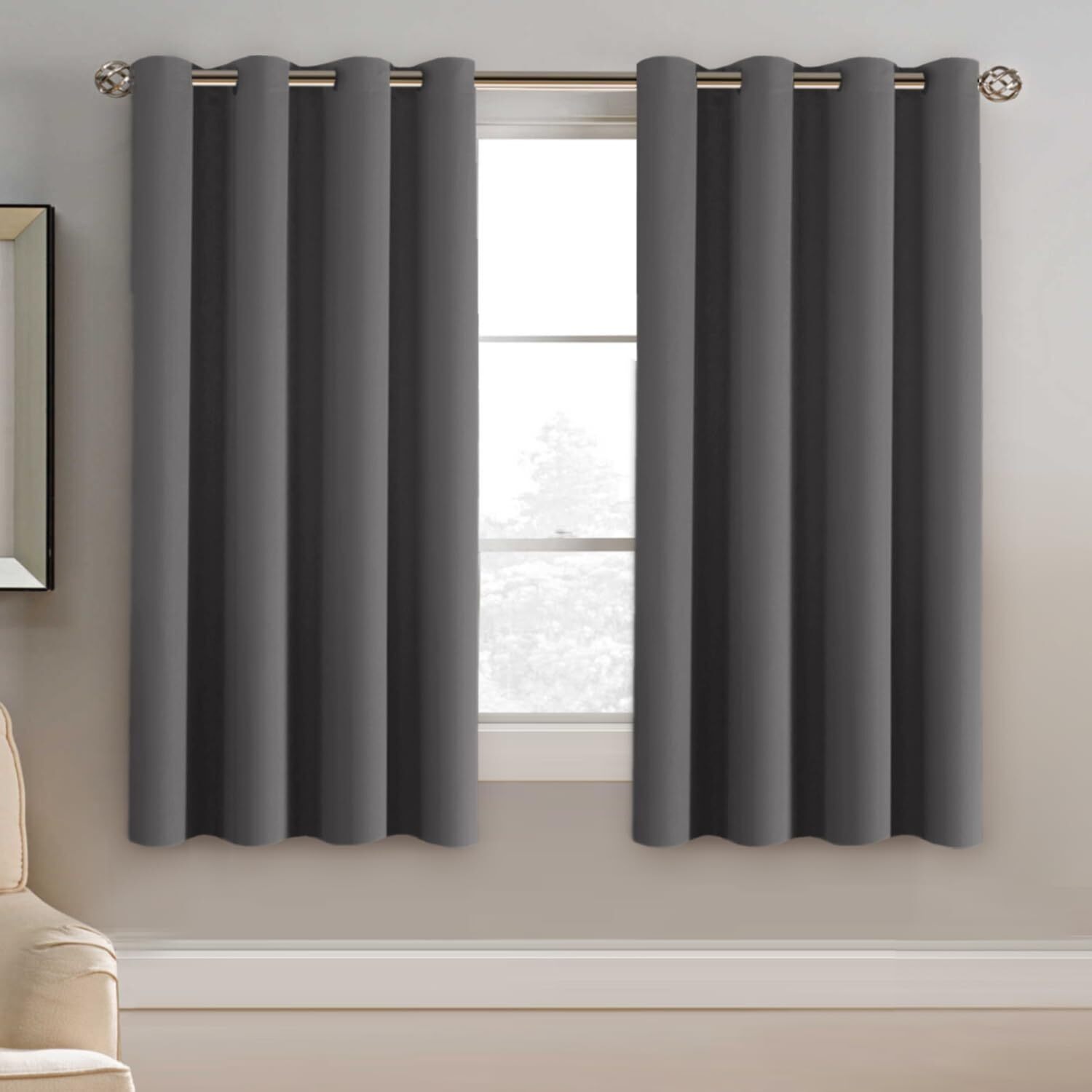 H.Versailtex Blackout Grey Curtains For Bedroom Thermal Insulated Curtains 63 Inches Length Blackout Curtain Panel For Living Room, Luxury Grommet Solid In Charcoal Gray, One Panel, 52" W X 63" L