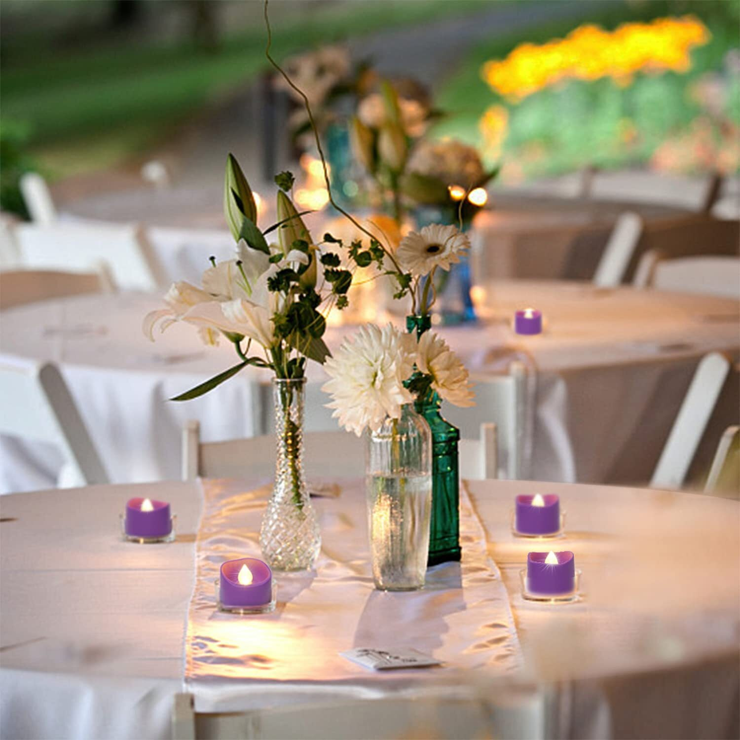 Homemory Purple Tea Lights Candles Battery Operated, 200+Hour Flameless Flickering Fake Electric Led Colored Tealights Candles For Party, Wedding, Halloween, Mardi Gras, Holiday Decor, 12-Pack