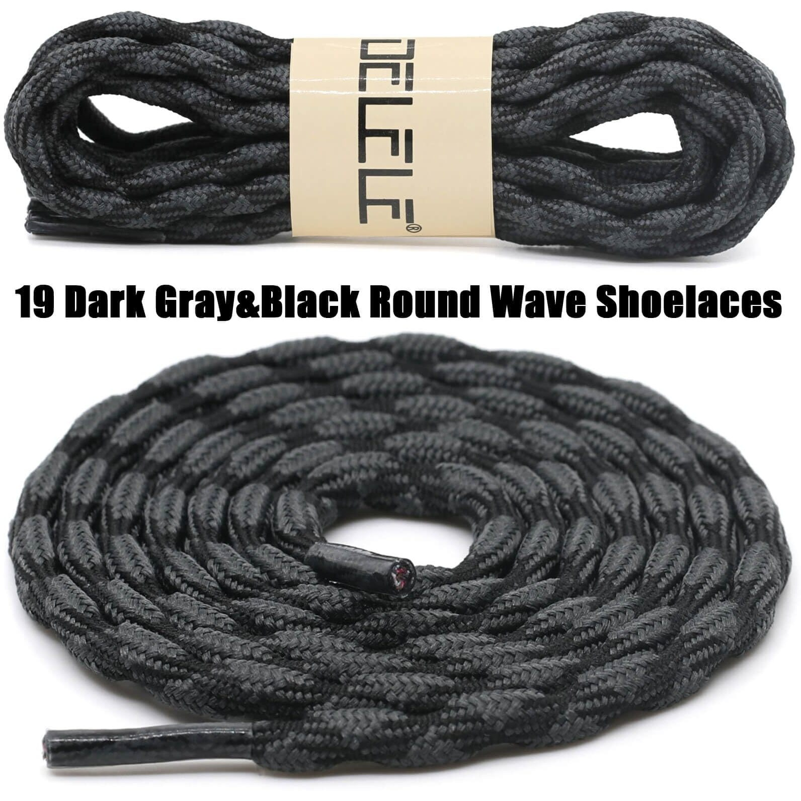 Delele 2 Pair Round Wave Shape Non Slip Heavy Duty And Durable Outdoor Climbing Shoelaces Dark Gray&Black Hiking Shoe Laces Shoestrings-87 Inch