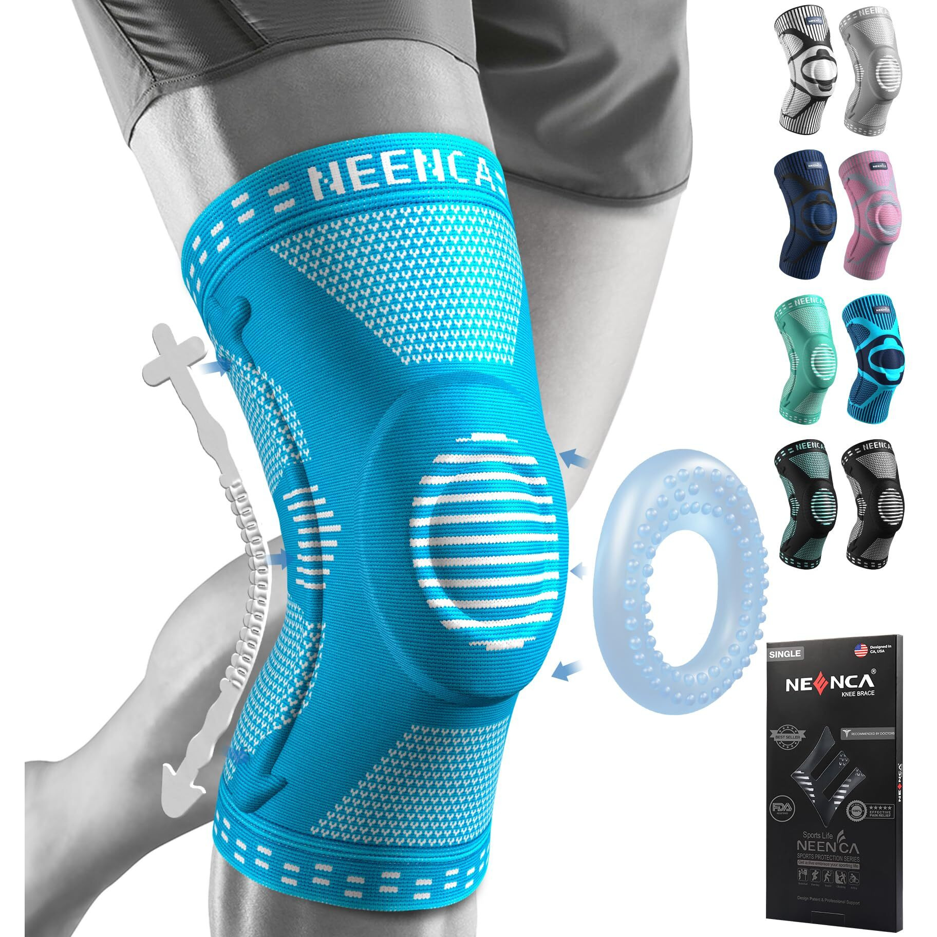 Neenca Professional Knee Brace For Women/Men, Knee Support With Patella Pad & Side Stabilizers, Compression Knee Sleeve For Knee Joint Pain, Meniscus Tear, Acl, Pcl, Runner, Workout - Fsa/Hsa Approved
