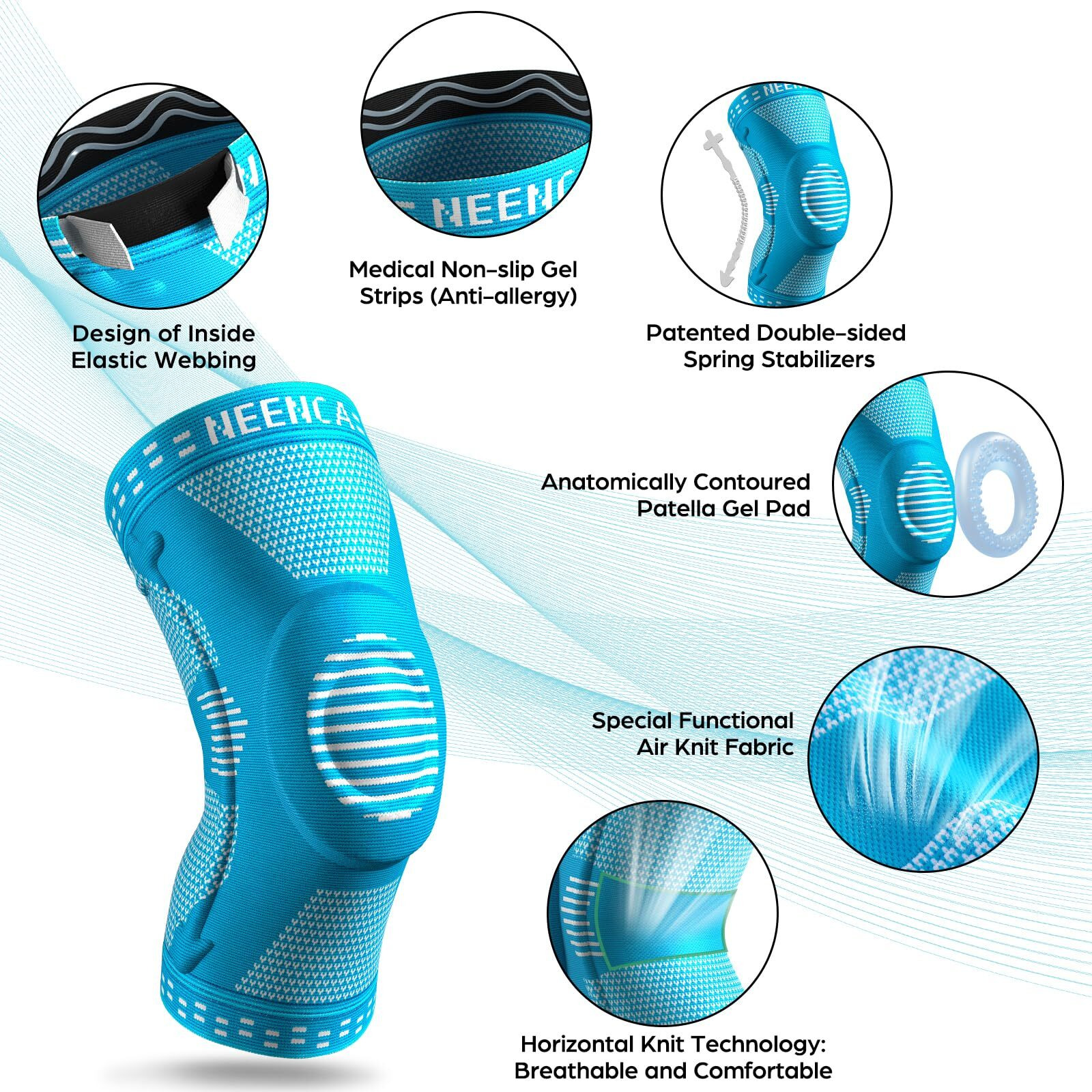 Neenca Professional Knee Brace For Women/Men, Knee Support With Patella Pad & Side Stabilizers, Compression Knee Sleeve For Knee Joint Pain, Meniscus Tear, Acl, Pcl, Runner, Workout - Fsa/Hsa Approved