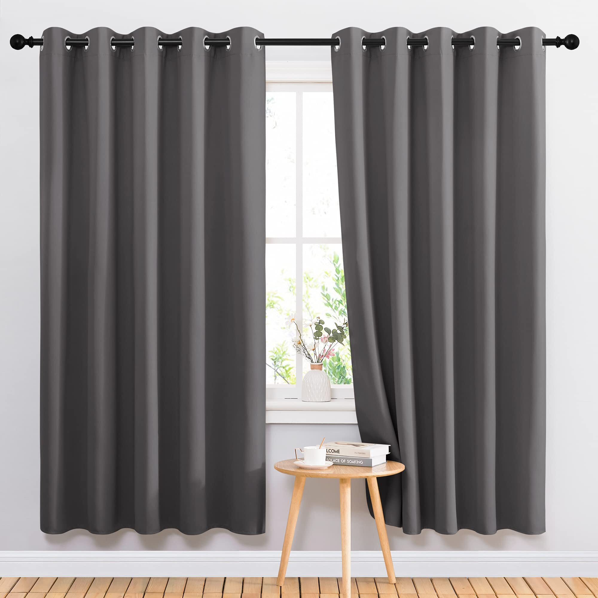 Nicetown Blackout Curtains Panels For Bedroom - 3 Pass Microfiber Noise Reducing Thermal Insulated Solid Ring Top Blackout Window Drapes (2 Panels, 66 X 72 Inch, Gray)
