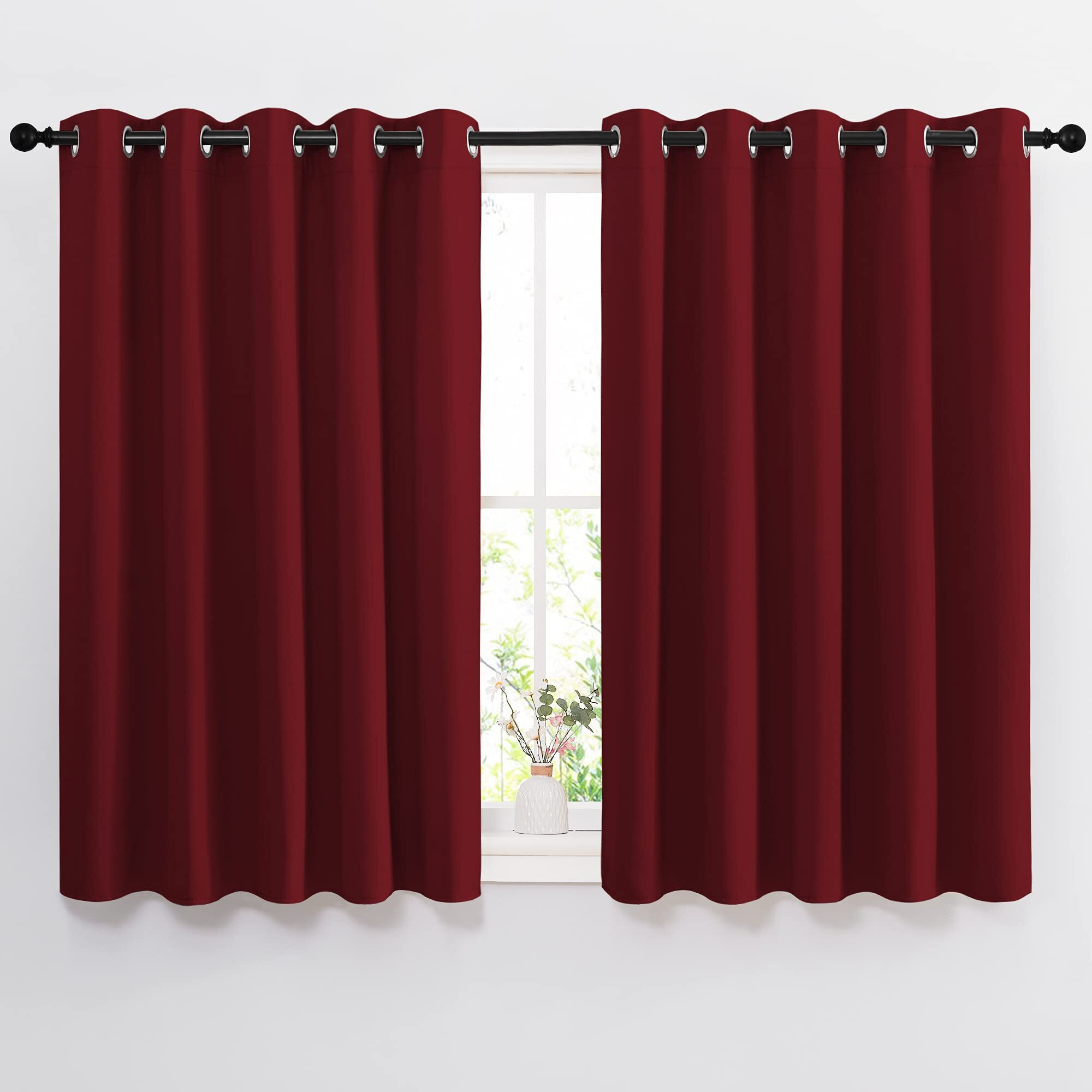 Nicetown Blackout Draperies Curtain Panels - Thermal Insulated Solid Grommet Blackout Curtains/Panels/Drapes For Living Room(Burgundy Red, 1 Pair, 66 By 54-Inch)