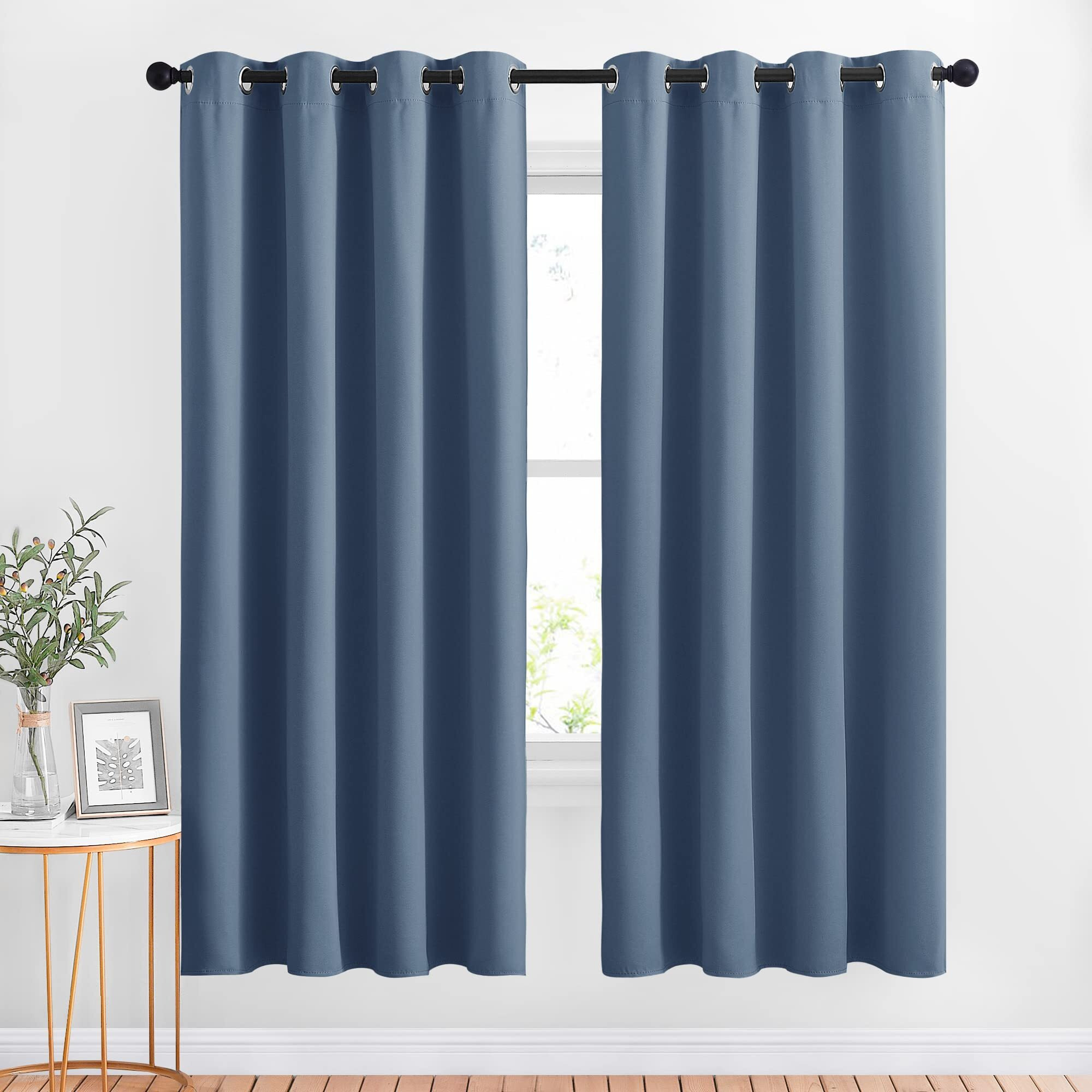 Nicetown Room Darkening Curtains & Drapes - Window Treatment Thermal Insulated Solid Grommet Light Block Panels For Bedroom/Living Room, Stone Blue, Set Of 2, 52 By 72 Inch