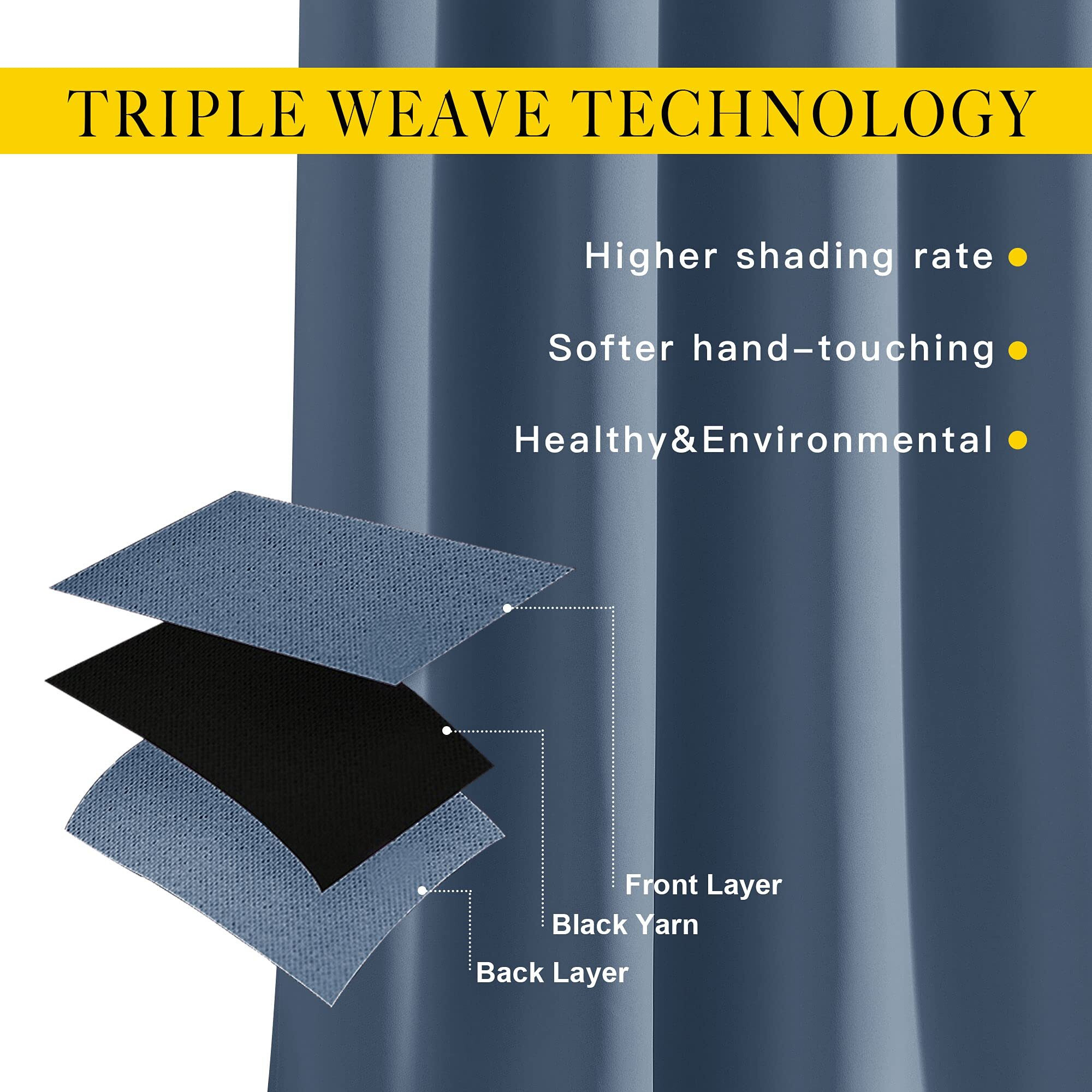 Nicetown Room Darkening Curtains & Drapes - Window Treatment Thermal Insulated Solid Grommet Light Block Panels For Bedroom/Living Room, Stone Blue, Set Of 2, 52 By 72 Inch