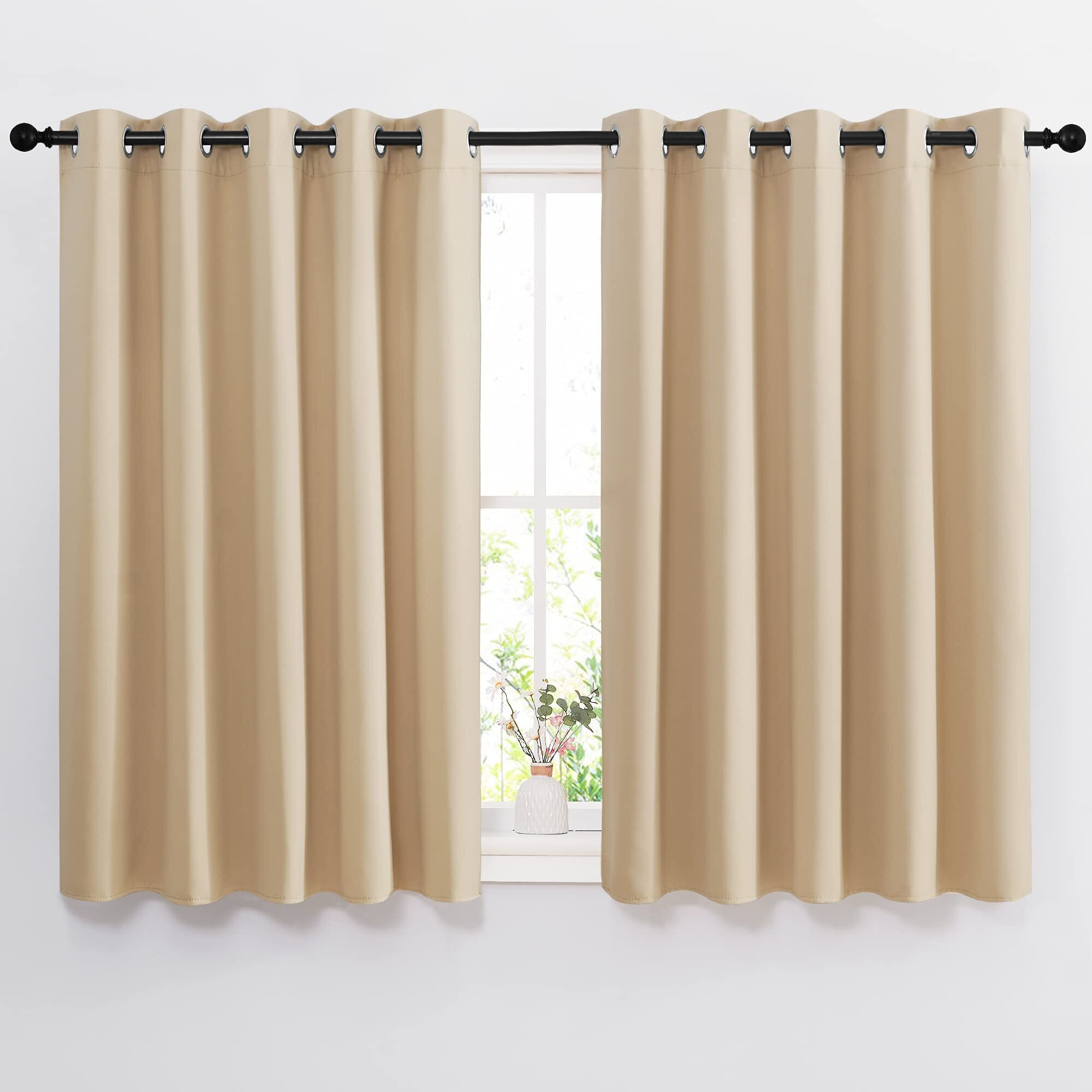 Nicetown Bedroom Blackout Curtains And Drapes - Window Treatment Thermal Insulated Solid Grommet Blackout Draperies For Bedroom (Biscotti Beige, Set Of 2, 66 By 54 Inch)