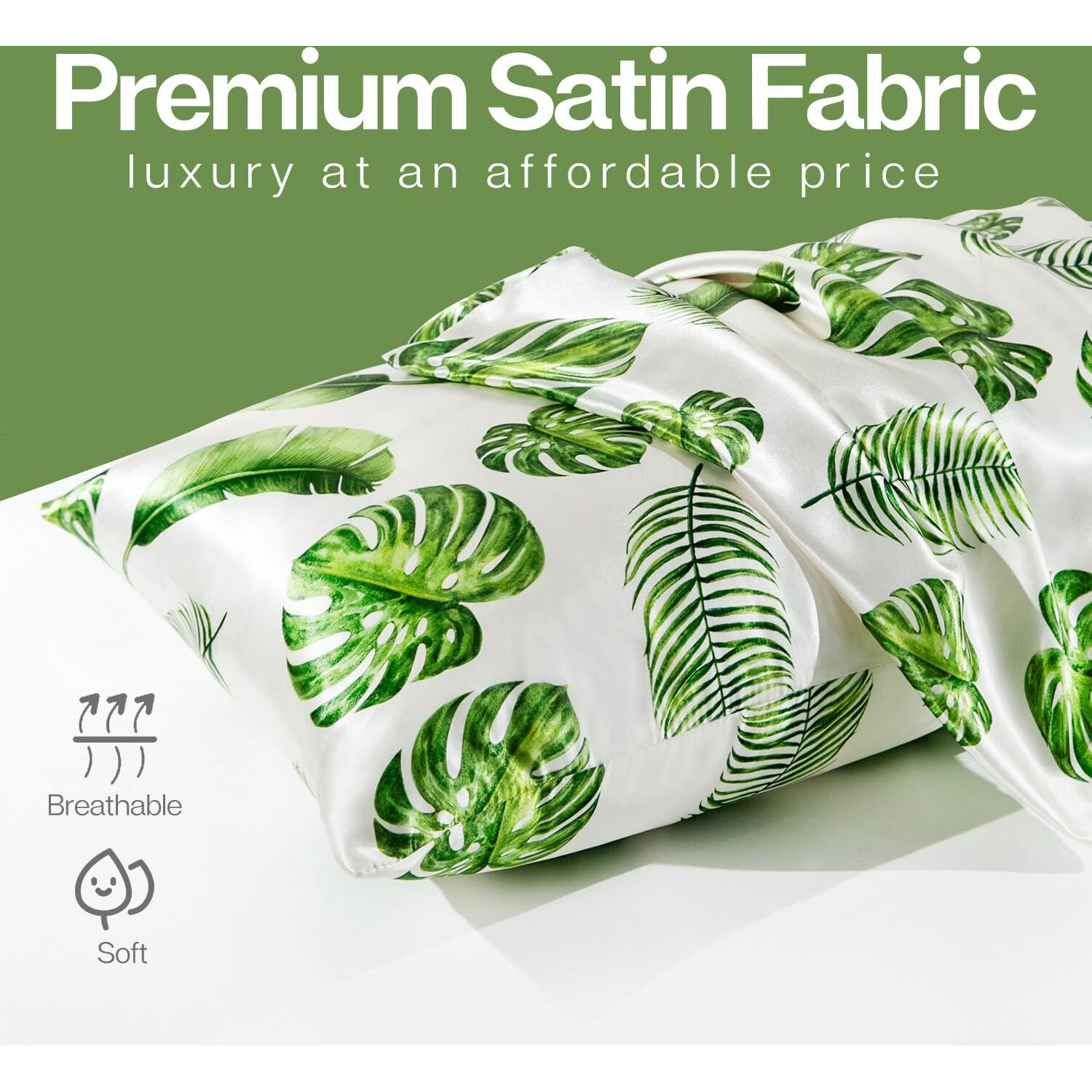 Mr&Hm Satin Pillowcase For Hair And Skin, Silk Satin Pillowcase 2 Pack, Queen Size Pillow Cases Set Of 2, Silky Pillow Cover With Envelope Closure (20X30, Leaves)