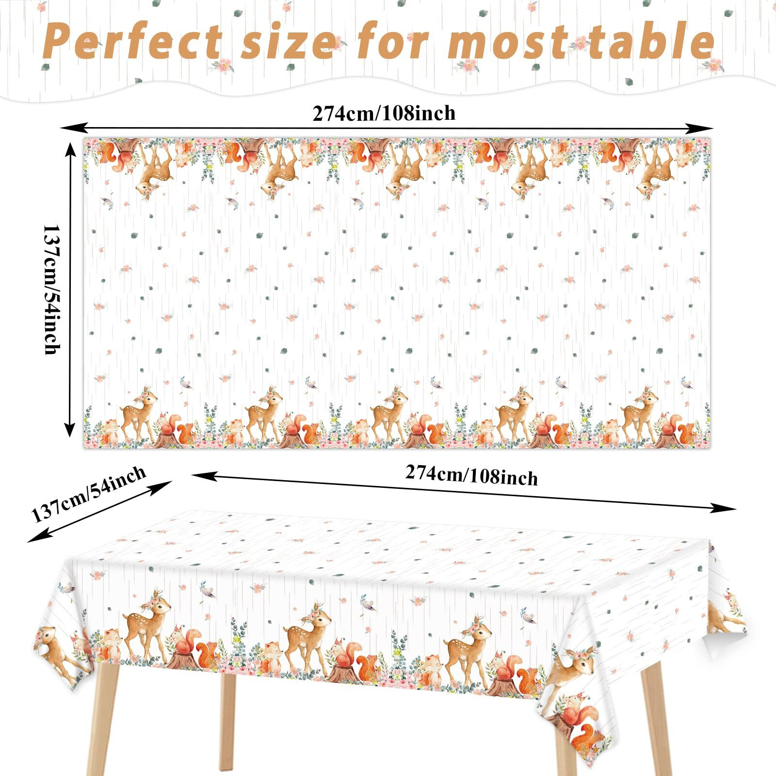 3 Pieces Woodland Tablecloths Baby Shower Decorations For Girl Floral Woodland Creatures Plastic Table Covers Forest Wild Creatures Animal Friends Table Decoration For Birthday Party Supplies