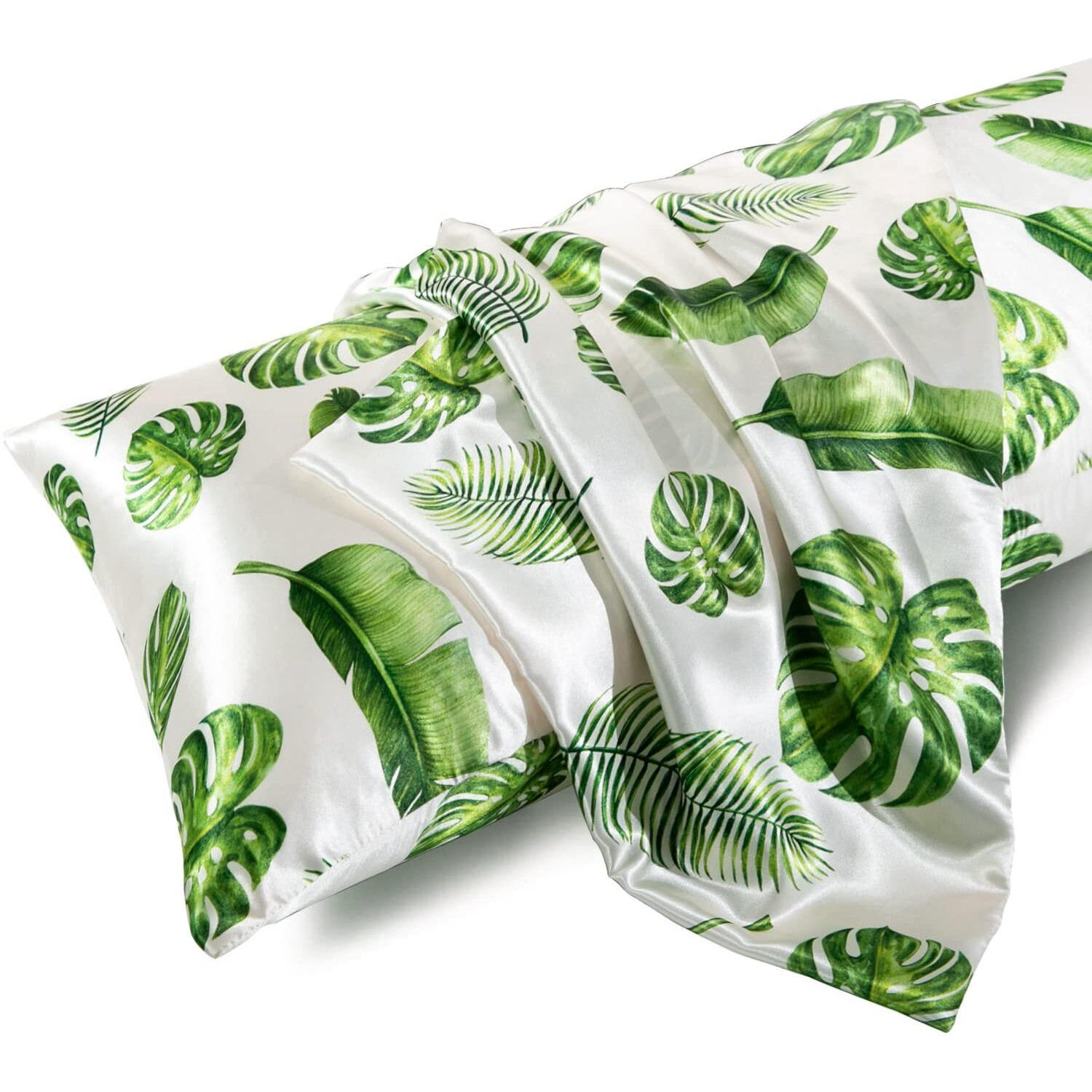 Mr&Hm Satin Body Pillow Cover, 20X54 Inches Body Pillow Case For Adults, Silk Satin Cooling Body Pillow Pillowcase With Envelope Closure (20X54, Leaves)