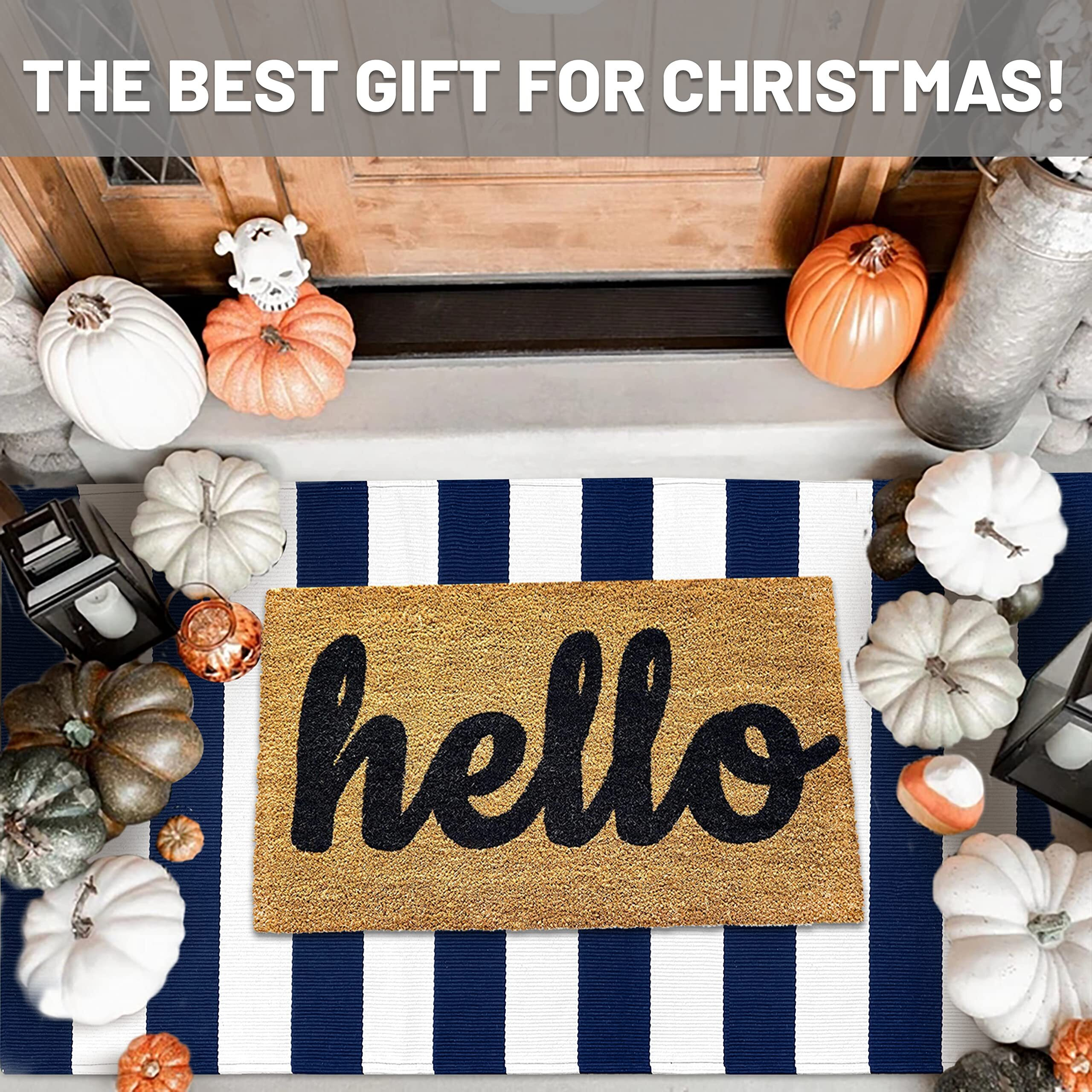 Iohouze Navy White Striped Rug -3X5 Front Door Mats Outdoor,Washable Rug For Front Porch Decor,Spring Summer Welcome Mats Outdoor Indoor, Doormat For Farmhouse/Entryway/Home Entrance