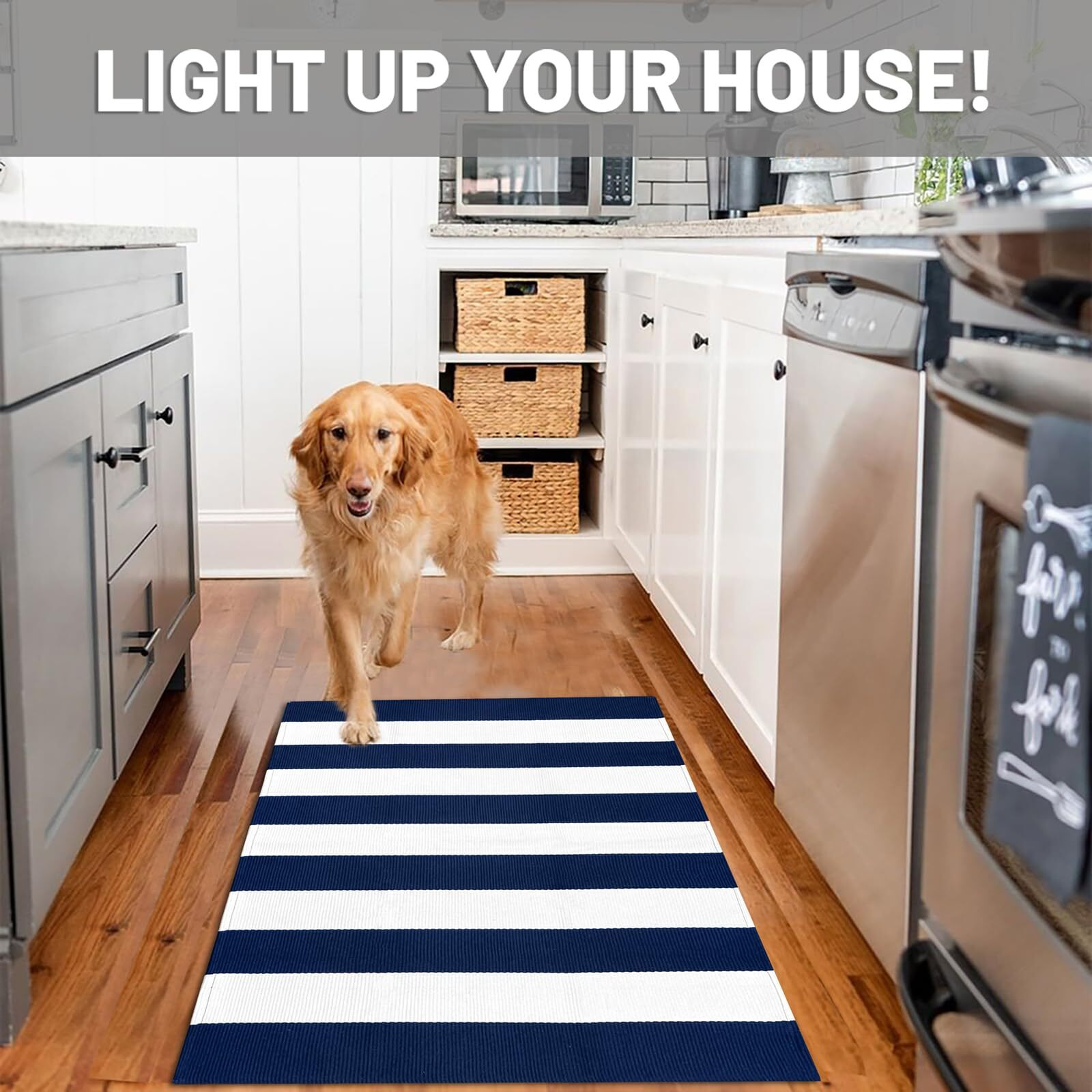 Iohouze Navy White Striped Rug -3X5 Front Door Mats Outdoor,Washable Rug For Front Porch Decor,Spring Summer Welcome Mats Outdoor Indoor, Doormat For Farmhouse/Entryway/Home Entrance