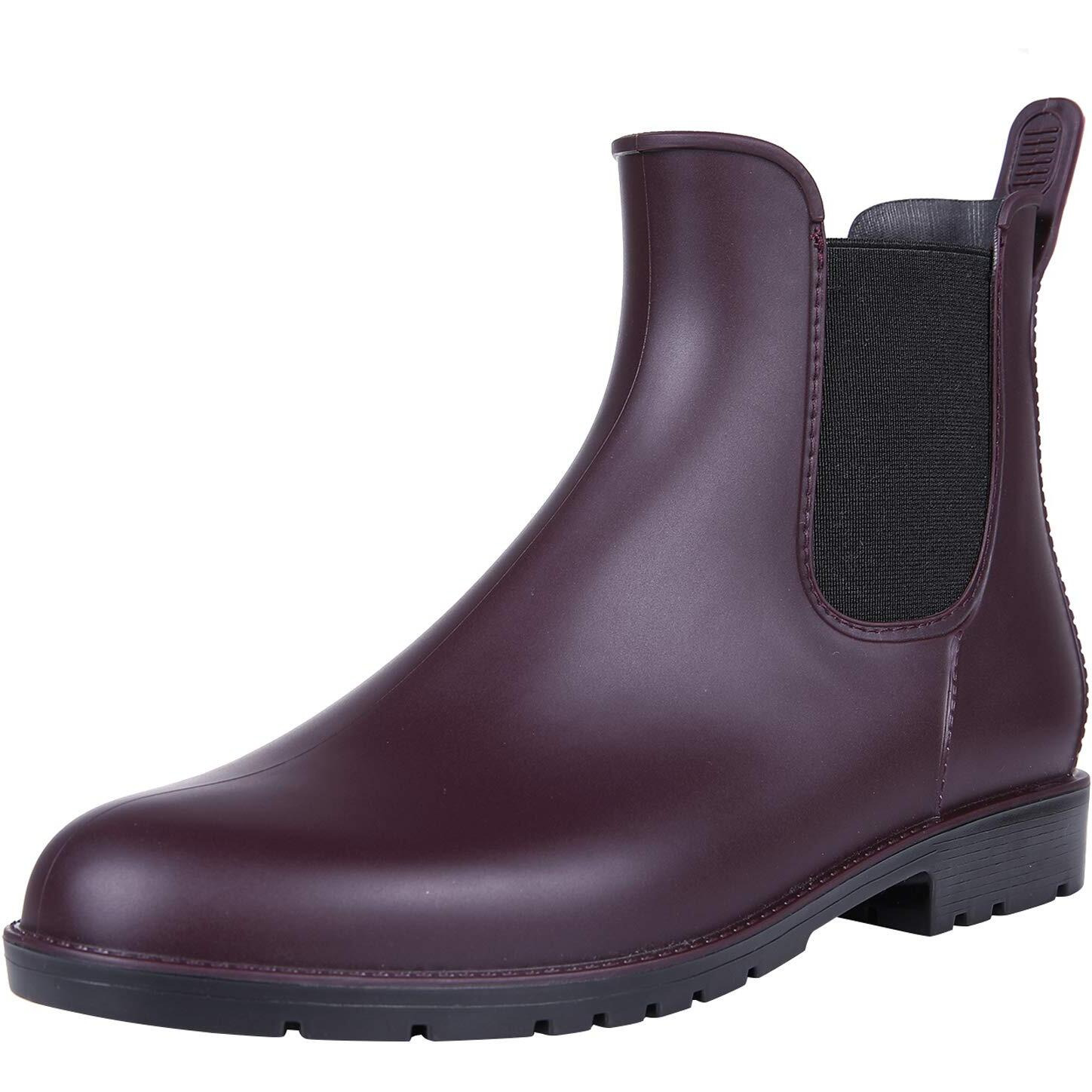 Asgard Women's Ankle Rain Boots Waterproof Chelsea Boots, Burgundy 41 (Size 10)