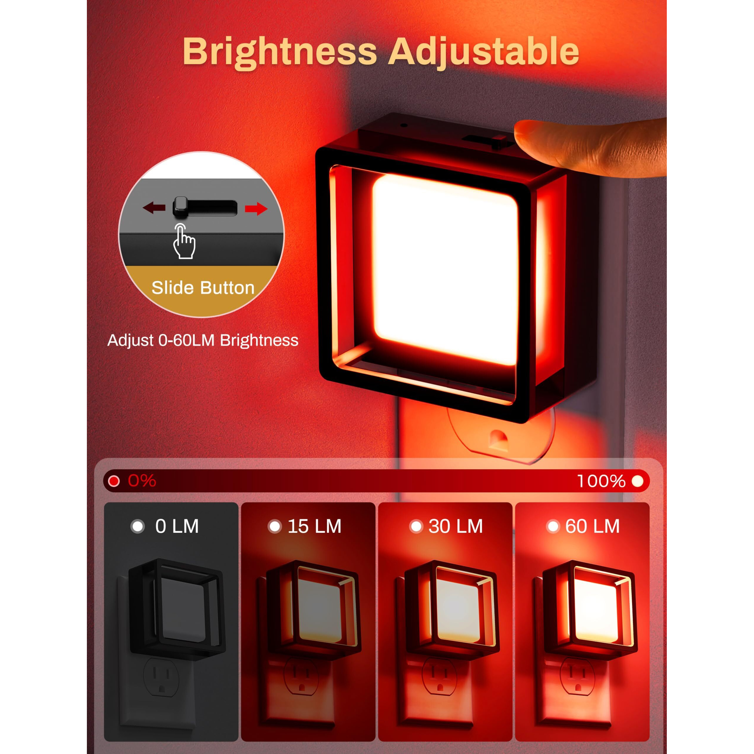 Doresshop Red Night Light [2 Pack], Night Lights Plug Into Wall, Night Light, Dusk To Dawn Sensor, Led Night Light Adjustable Brightness, Bedroom, Bathroom, Hallway, Stairs, Christmas, Party