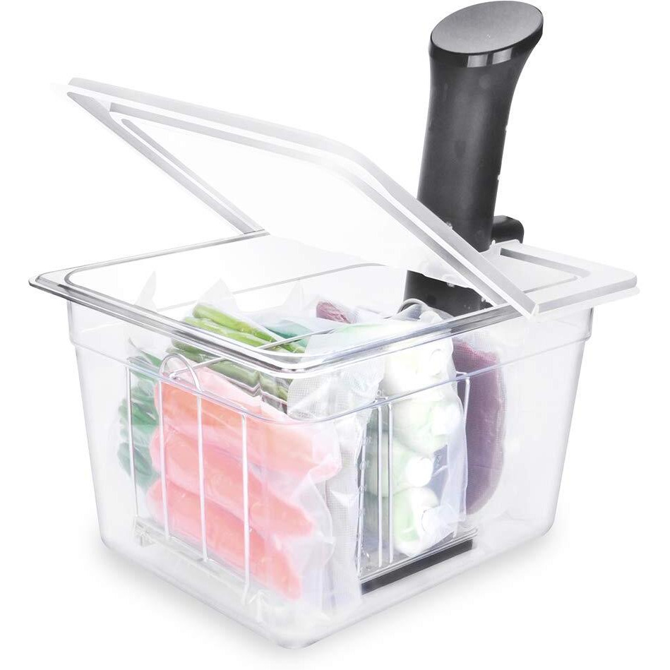 Everie Sous Vide Container 12 Qt With Collapsible Hinged Lid And Rack, Compatible With Anova Nano And An500-Us00 And Instant Pot, Set-12-Nano-Pp