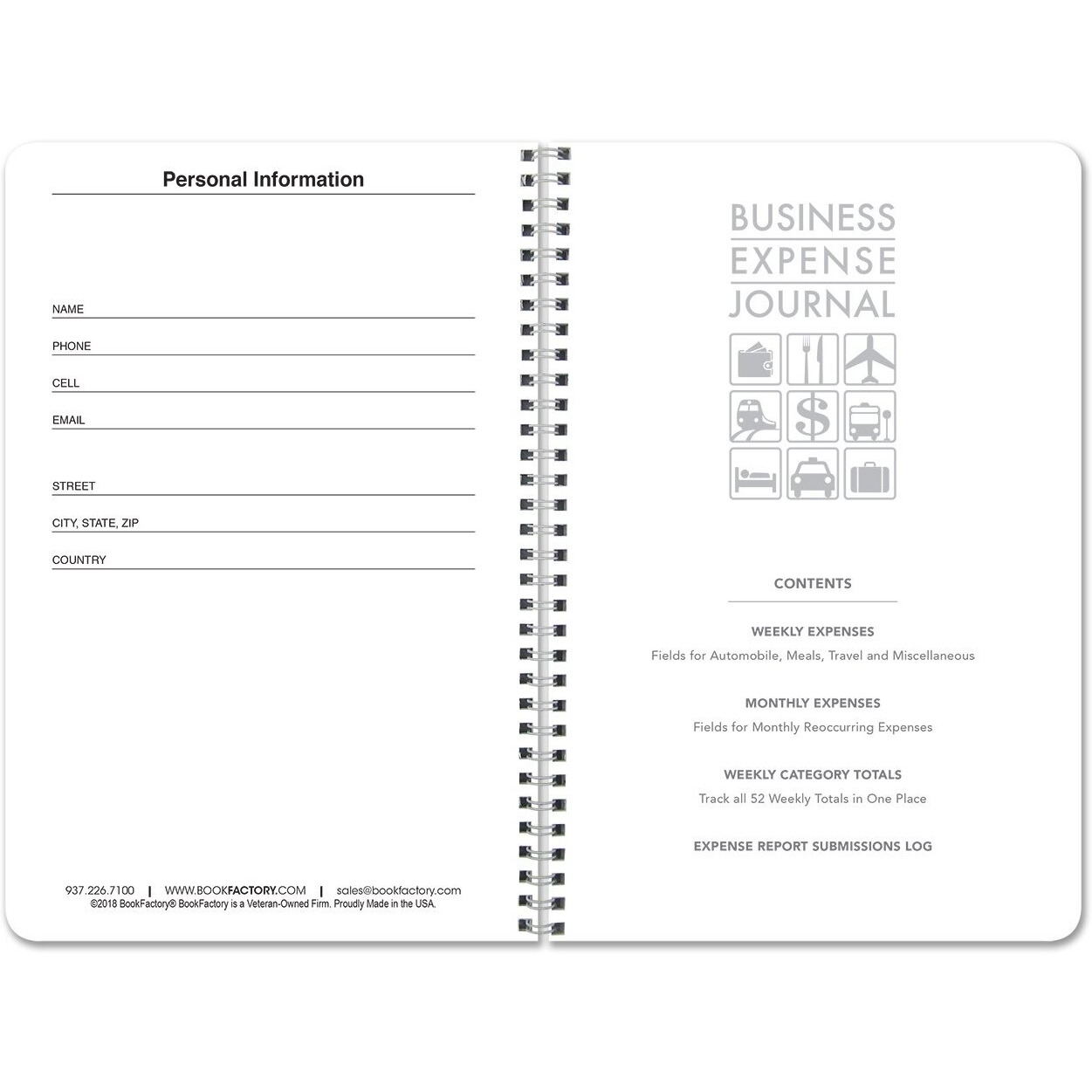 Bookfactory Business Expense Ledger Book/Logbook/Journal 112 Pages 6&quotX9" Wire-O (Bus-110-69Cw(Business Expense)-Bx)