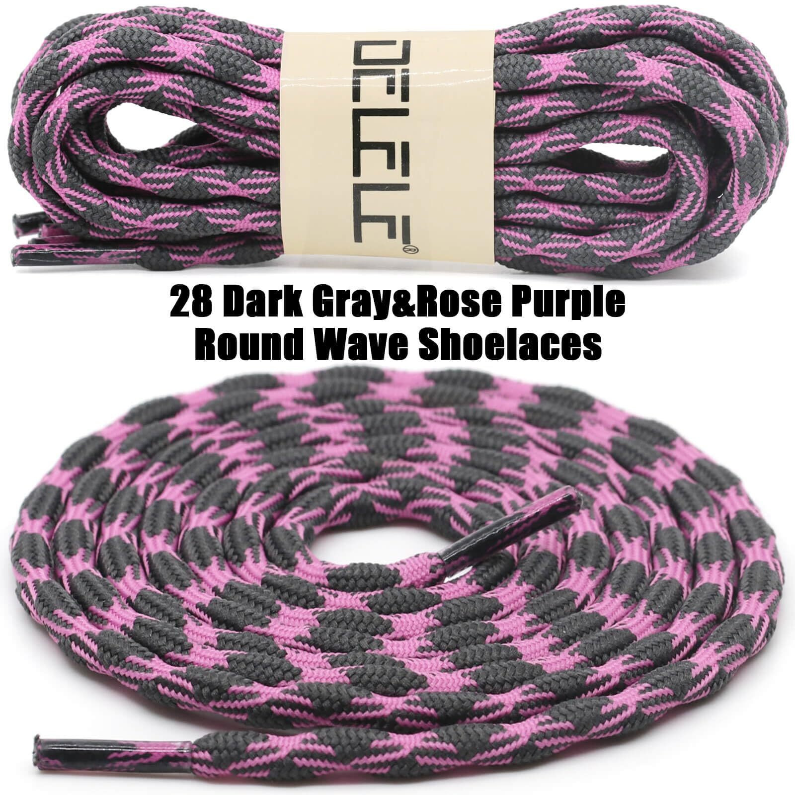 Delele 2 Pair Round Wave Shape Non Slip Heavy Duty And Durable Outdoor Climbing Shoelaces Dark Gray&Rose Purple Hiking Shoe Laces Shoestrings-59 Inch