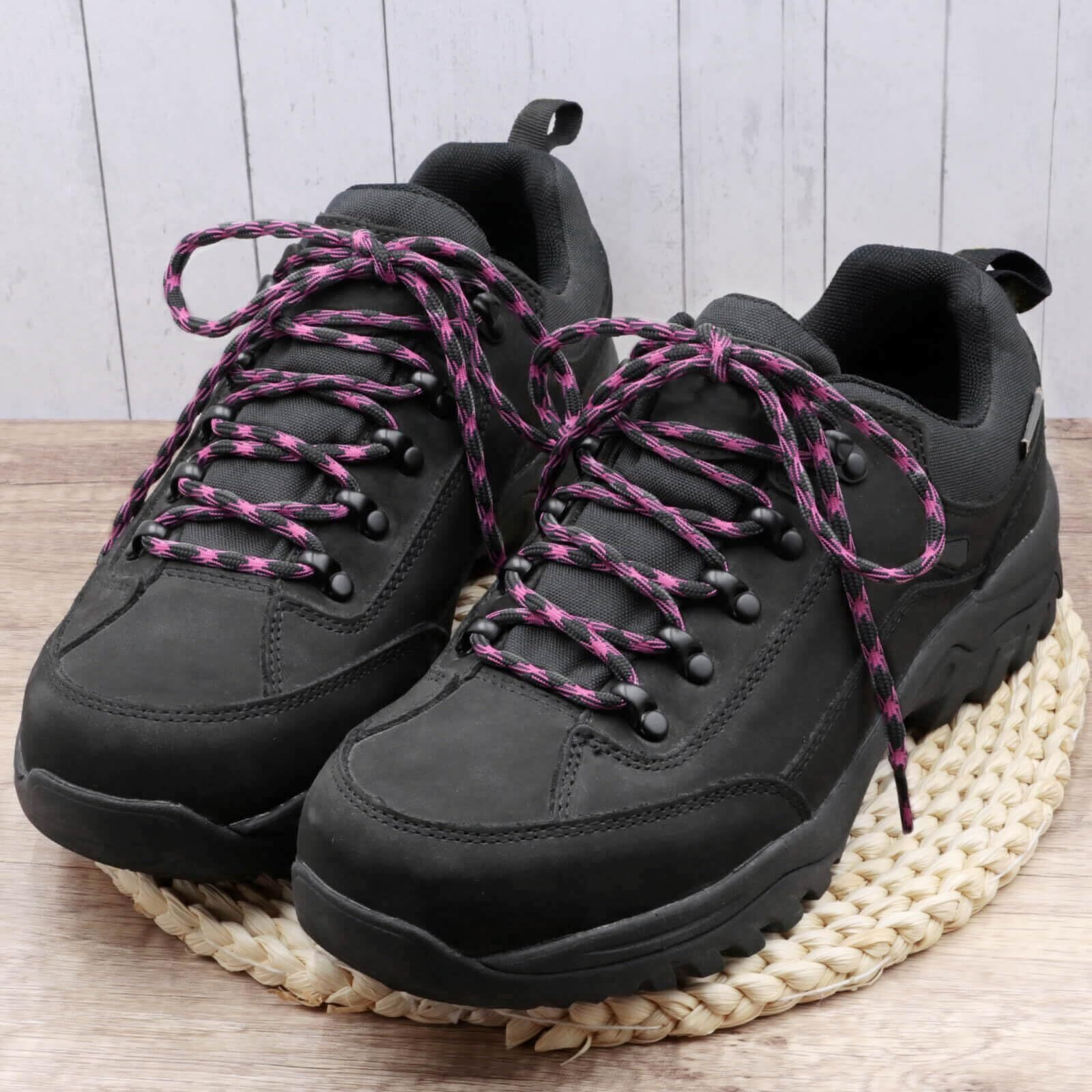 Delele 2 Pair Round Wave Shape Non Slip Heavy Duty And Durable Outdoor Climbing Shoelaces Dark Gray&Rose Purple Hiking Shoe Laces Shoestrings-59 Inch
