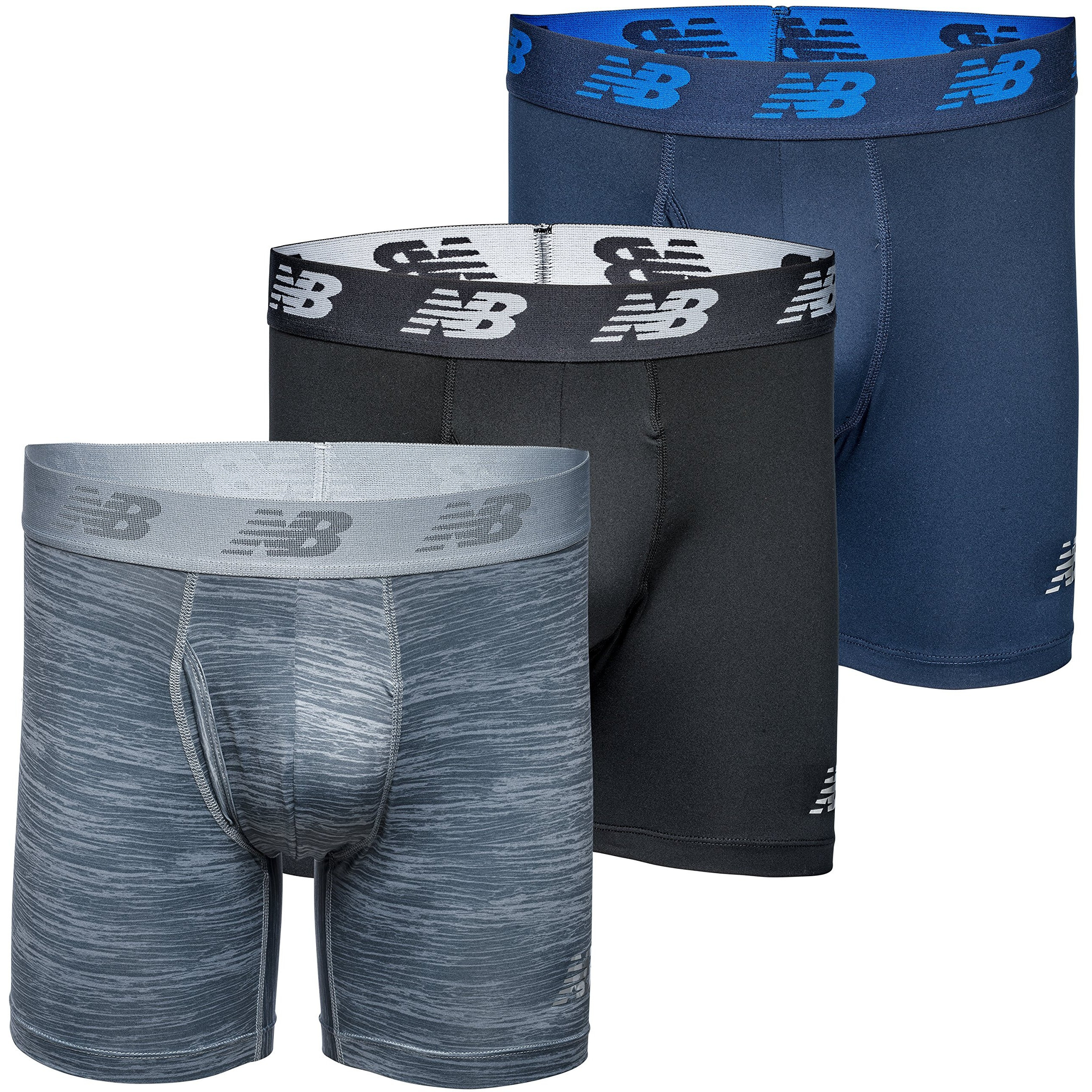 New Balance Men's Big And Tall 6" Boxer Brief Fly Front With Pouch, 3-Pack Of Big Man Boxers