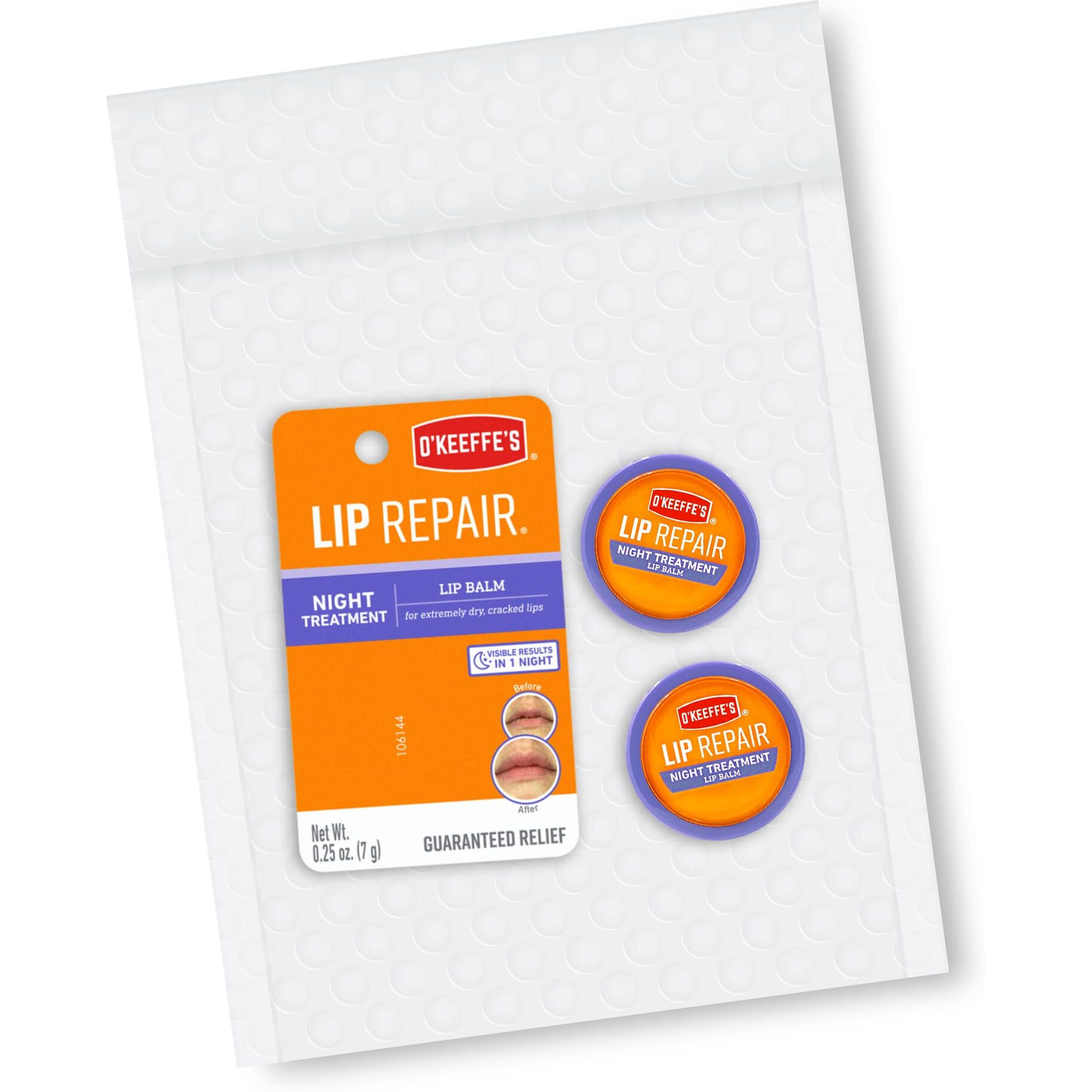 O'Keeffe's Lip Repair Night Treatment Lip Balm, .25 Ounce Jar, (Pack Of 2)