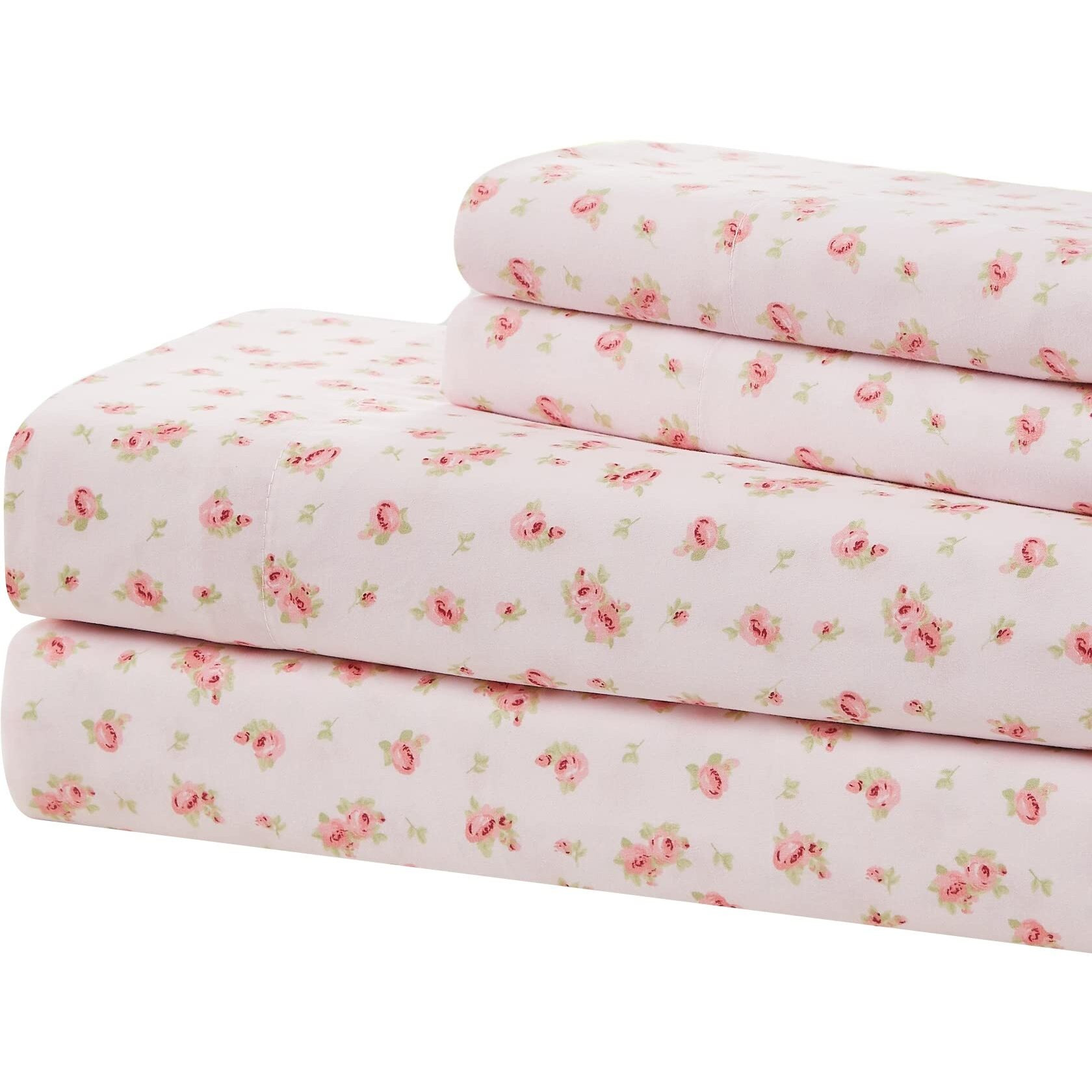 Modern Threads Soft Microfiber Rose Printed Sheets - Luxurious Microfiber Bed Sheets - Includes Flat Sheet, Fitted Sheet With Deep Pockets, & Pillowcases