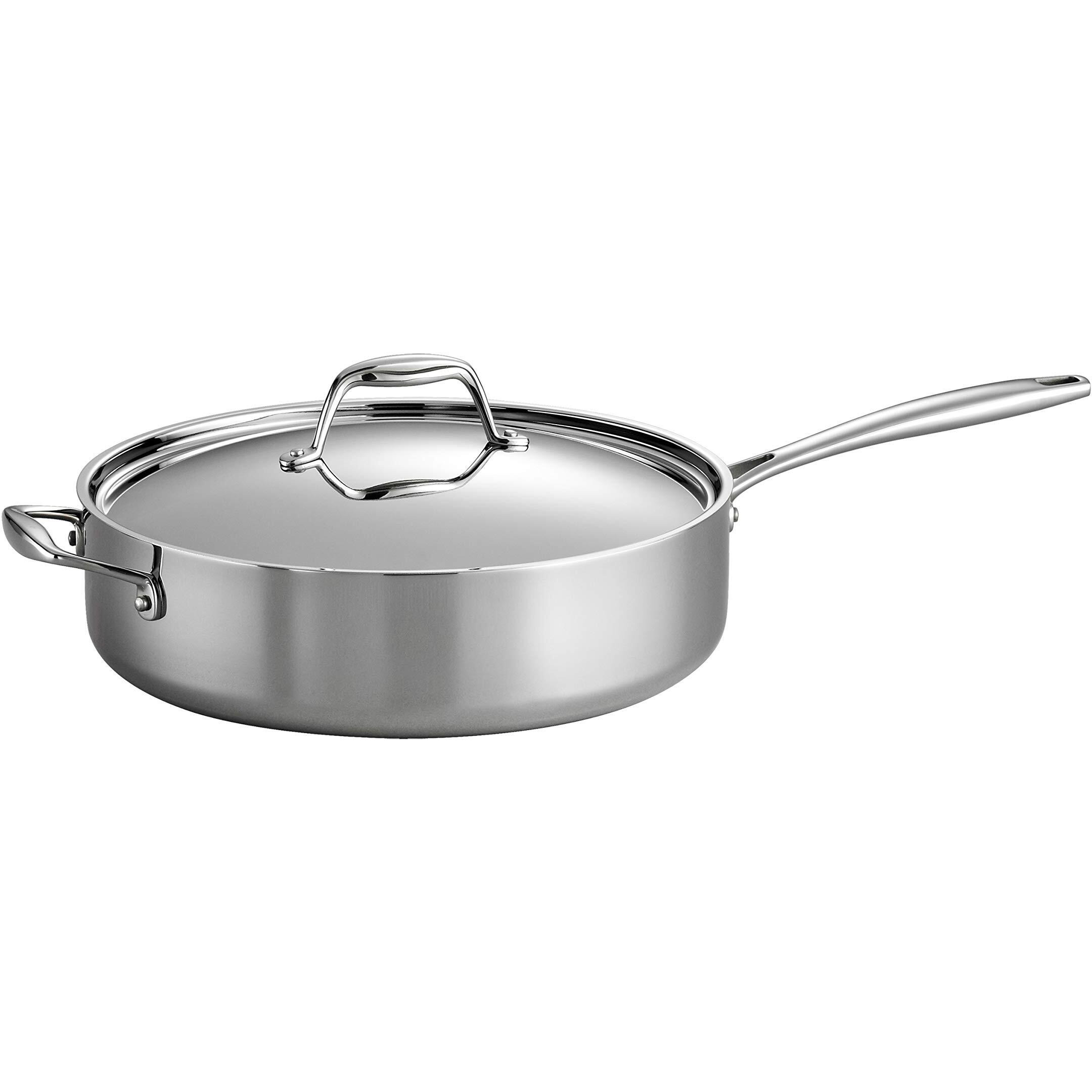 Tramontina Covered Deep Saute Pan Stainless Steel Tri-Ply Clad 6 Qt, 80116/073Ds