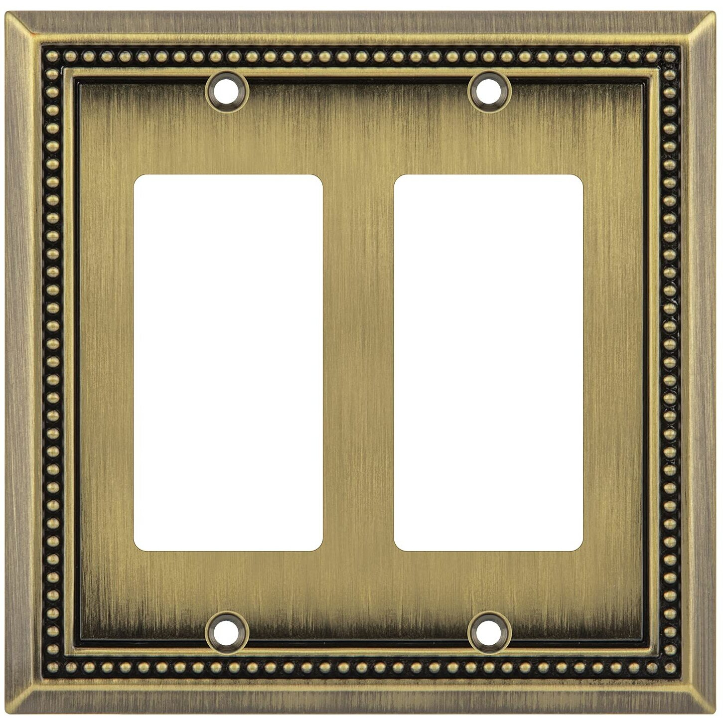 Henne Bery Sunken Pearls Decorative Wall Plate Switch Plate Outlet Cover (Double Decorator, Antique Brass)