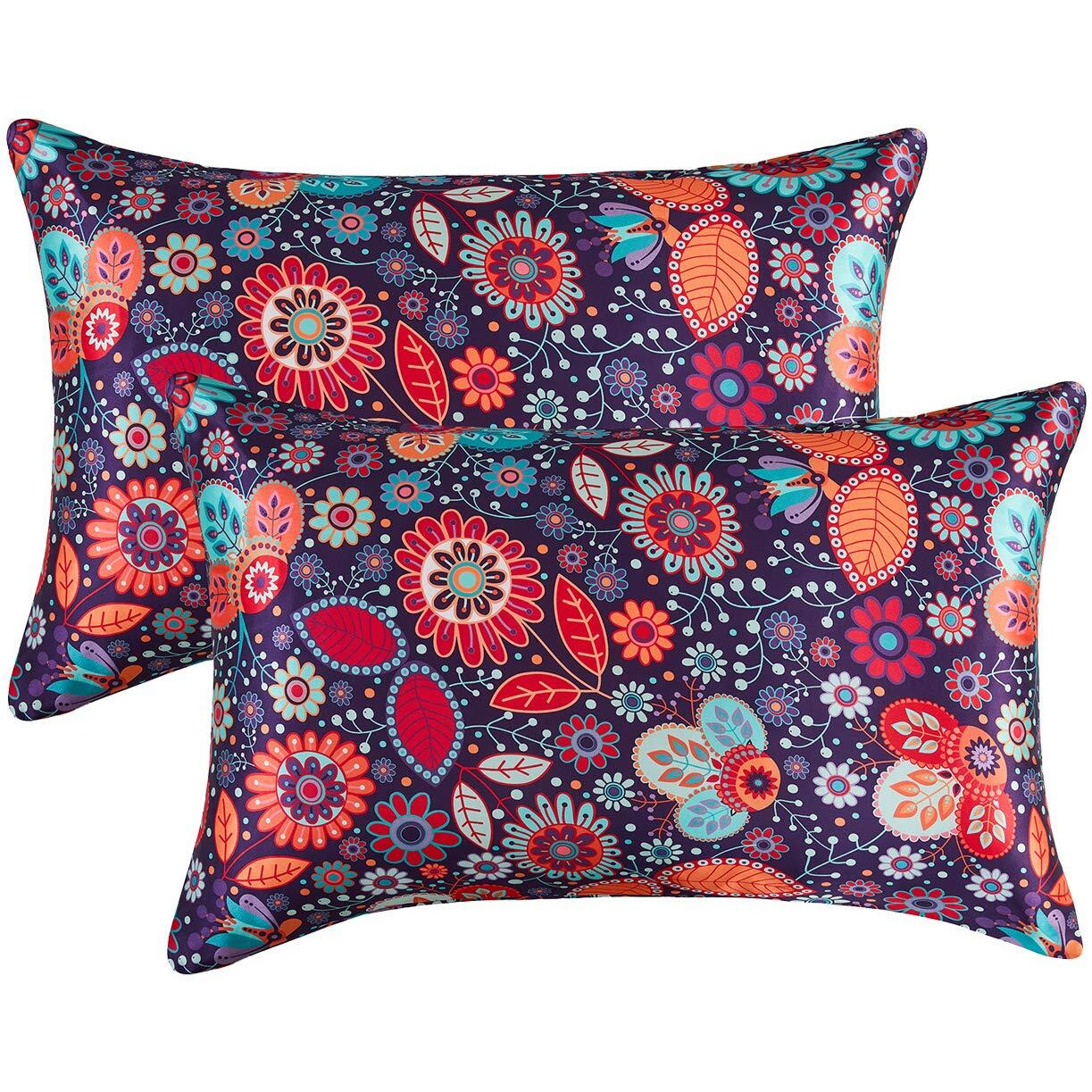 Mr&Hm Satin Pillowcase For Hair And Skin, Silk Satin Pillowcase 2 Pack, Queen Size Pillow Cases Set Of 2, Silky Pillow Cover With Envelope Closure (20X30, Pattern4)