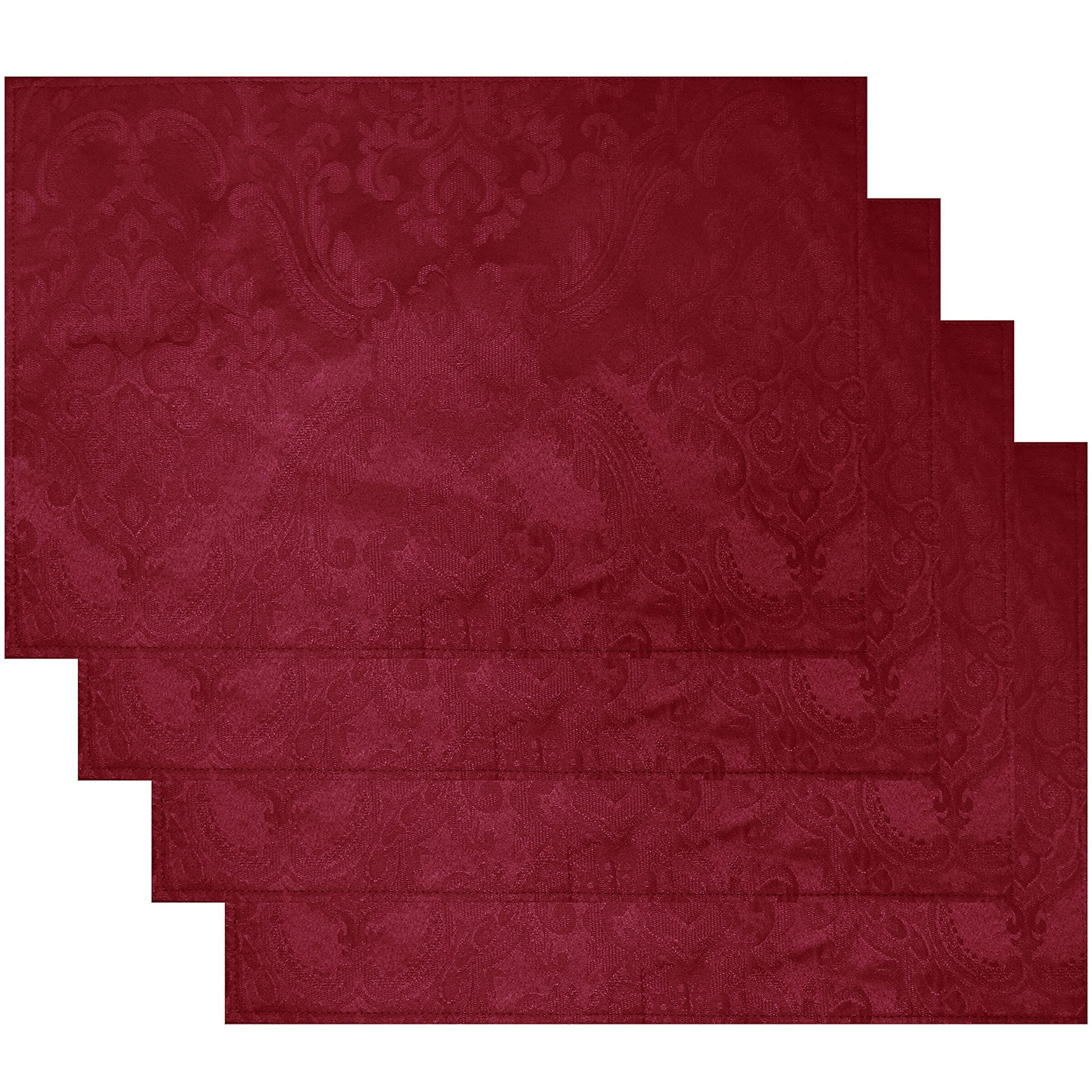 Elrene Home Fashions Caiden Elegance Damask Fabric Placemats (Set Of 4), 13" X 19", Cranberry