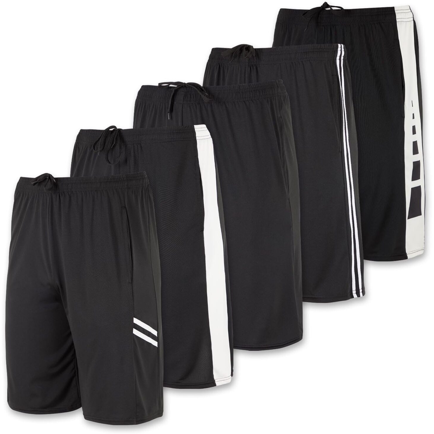 Real Essentials Mens Dry Fit Shorts Dri Active Wear Short Men Athletic Performance Basketball 9 Inch Inseam Sweat Tennis Soccer Running Essentials Gym Casual Workout Sports, Set 12, 3Xl, Pack Of 5