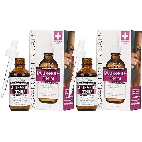 Advanced Clinicals Multi Peptides Serum For Face | Visible Anti Aging Hydrating Collagen Peptide Facial Serum With Vitamin E Helps Improve Look Of Wrinkles, Puffiness, & Uneven Skin Tone, 2-Pack
