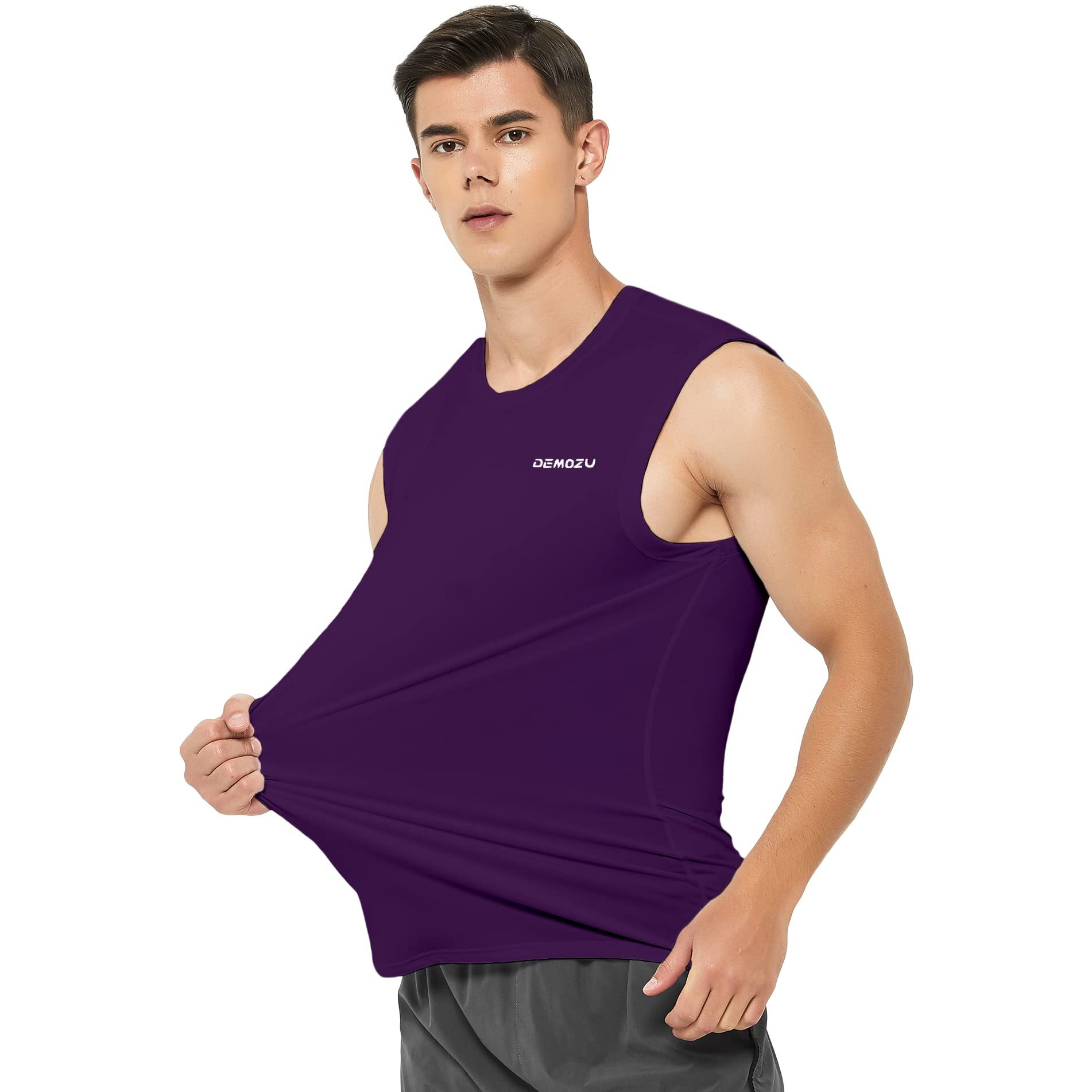 Demozu Men's Sleeveless Workout Swim Shirts Quick Dry Athletic Running Gym Muscle Shirts Beach Tank Top Big And Tall, Purple, Xxl