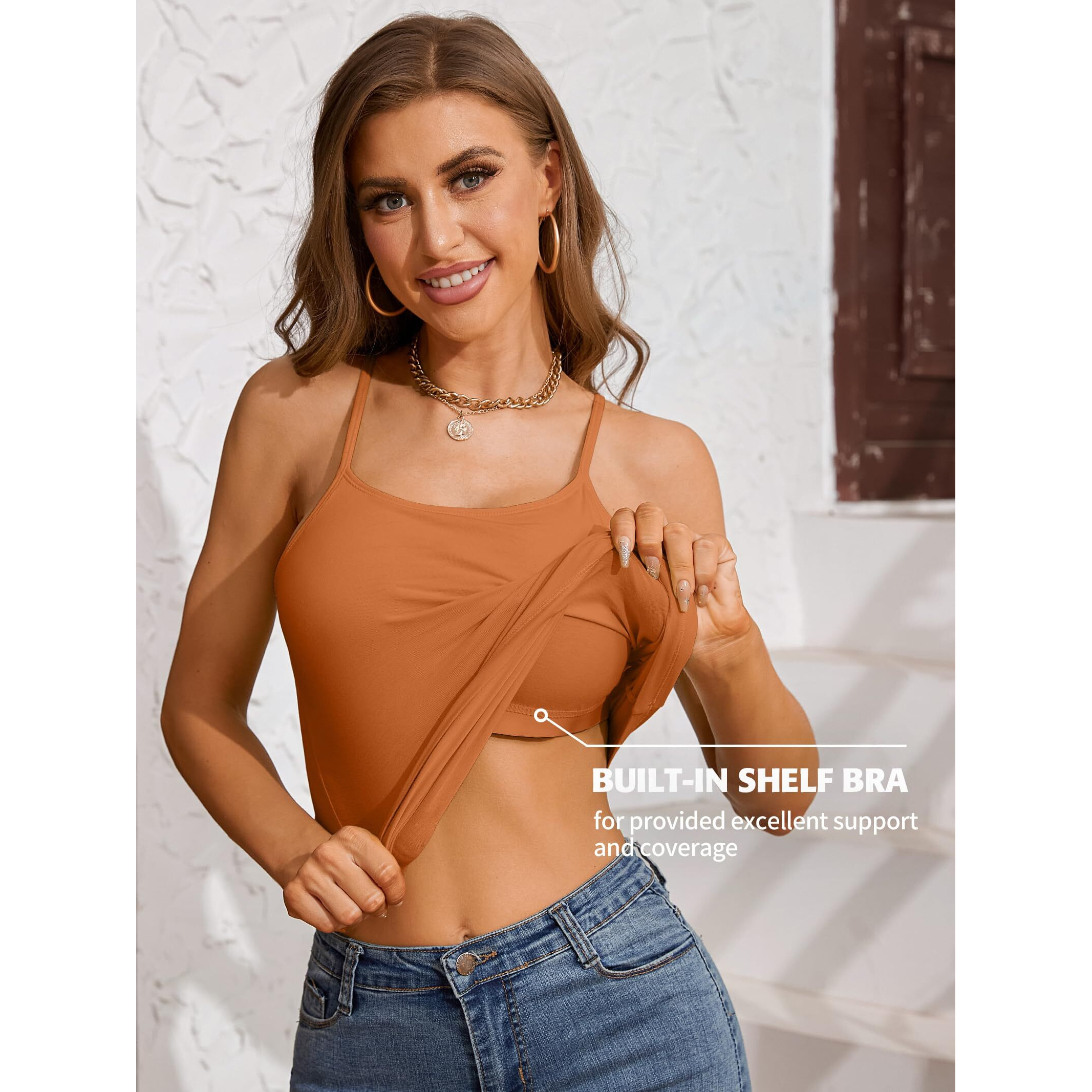 Attraco Camisole For Women With Built In Bra Tank Top With Built In Bra Nude S