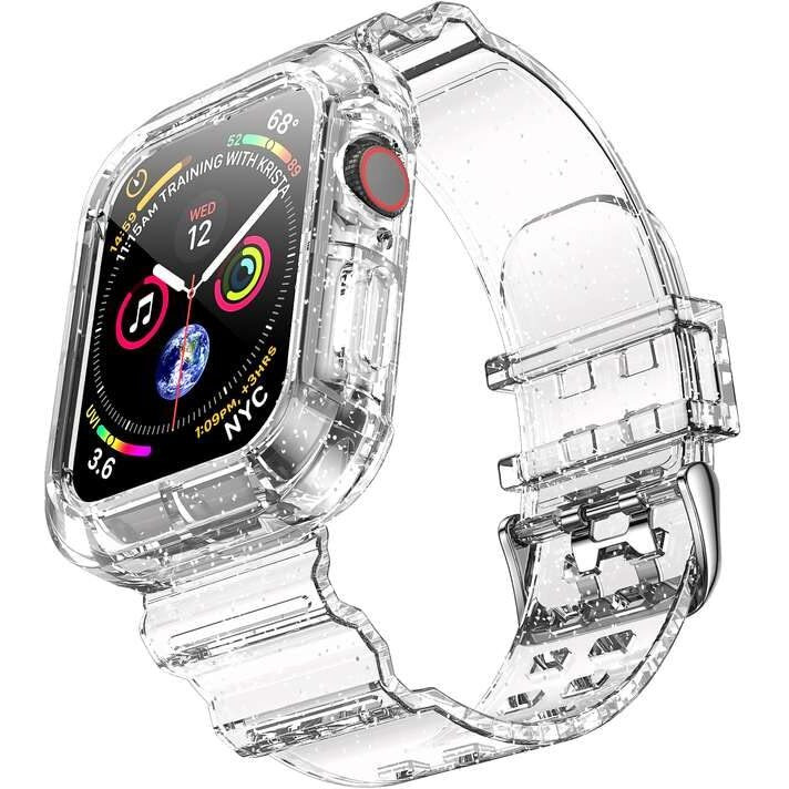 Notocity Clear Bands For Apple Watch 38Mm 40Mm 41Mm With Transparent Rugged Bumper Case Compatible With Series 9 8 7 Se 6 5 4 3 2 1 (Glitterclear 38/40/41Mm)