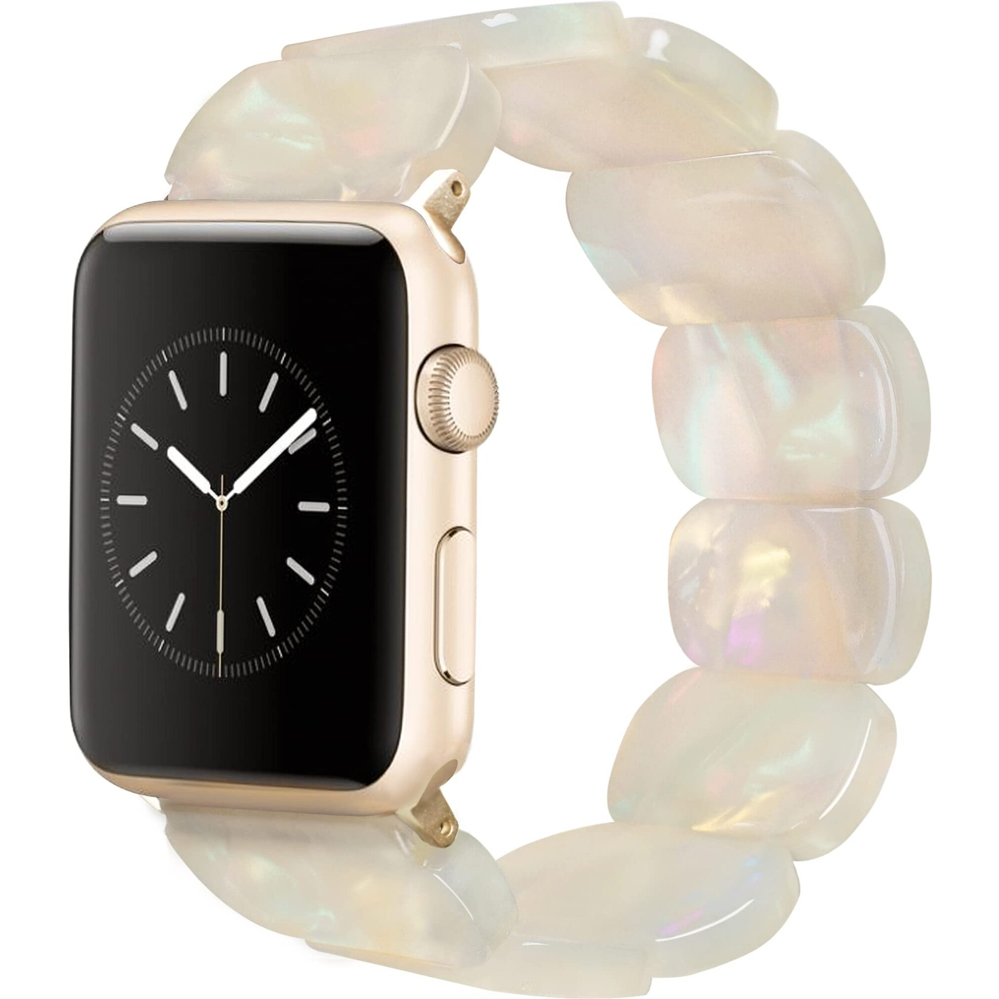 Heesch Compitable With Apple Watch White Band For Women Strectchy Resin Watchstrap For Apple Watch 38,40,41Mm Wristband Bracelet For Iwatch Se 7,6,5,4