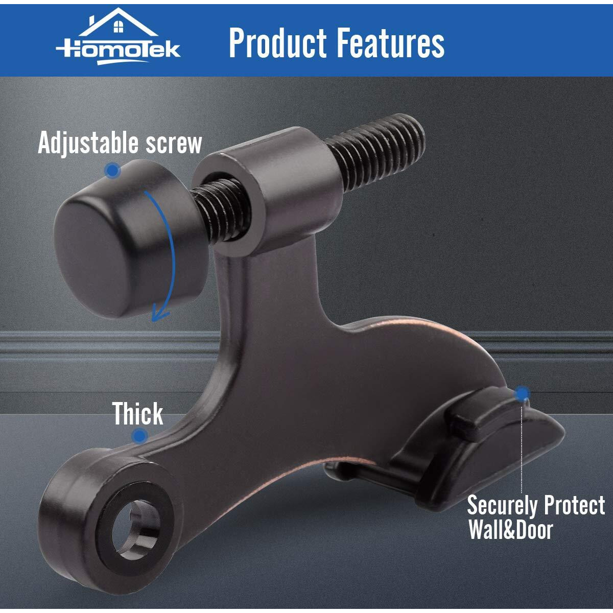 Homotek 20 Pack Hinge Pin Door Stopper, Hinge Stops For Top Of Door, Adjustable Deluxe Heavy Duty Door Stop 2-1/2X1-3/4 Inch, With Black Rubber Bumper Tips, Oil Rubbed Bronze
