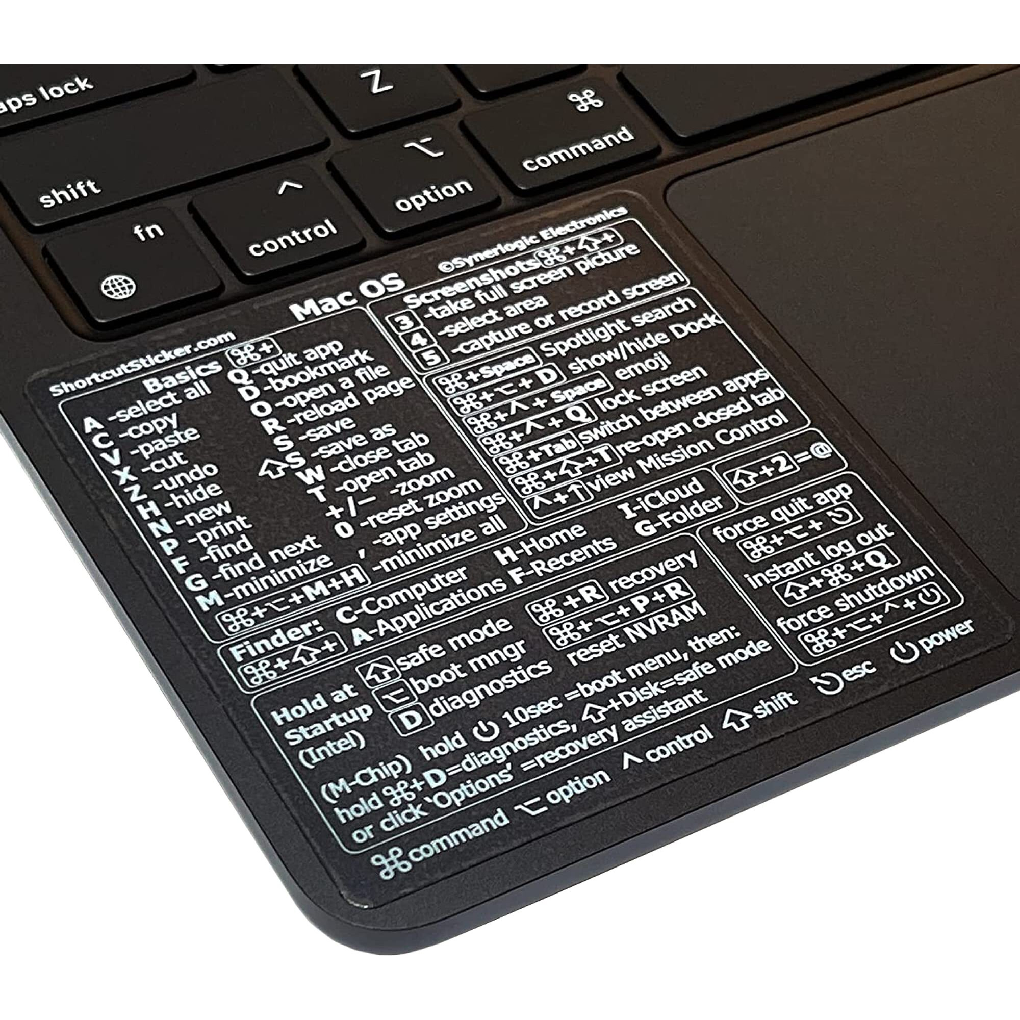 Synerlogic Mac Os (Venturamontereybig Surcatalinamojave) Keyboard Shortcuts, M1M2Intel Transparent No-Residue Vinyl Sticker For Black Macbook (Clearwhitepack Of 10)