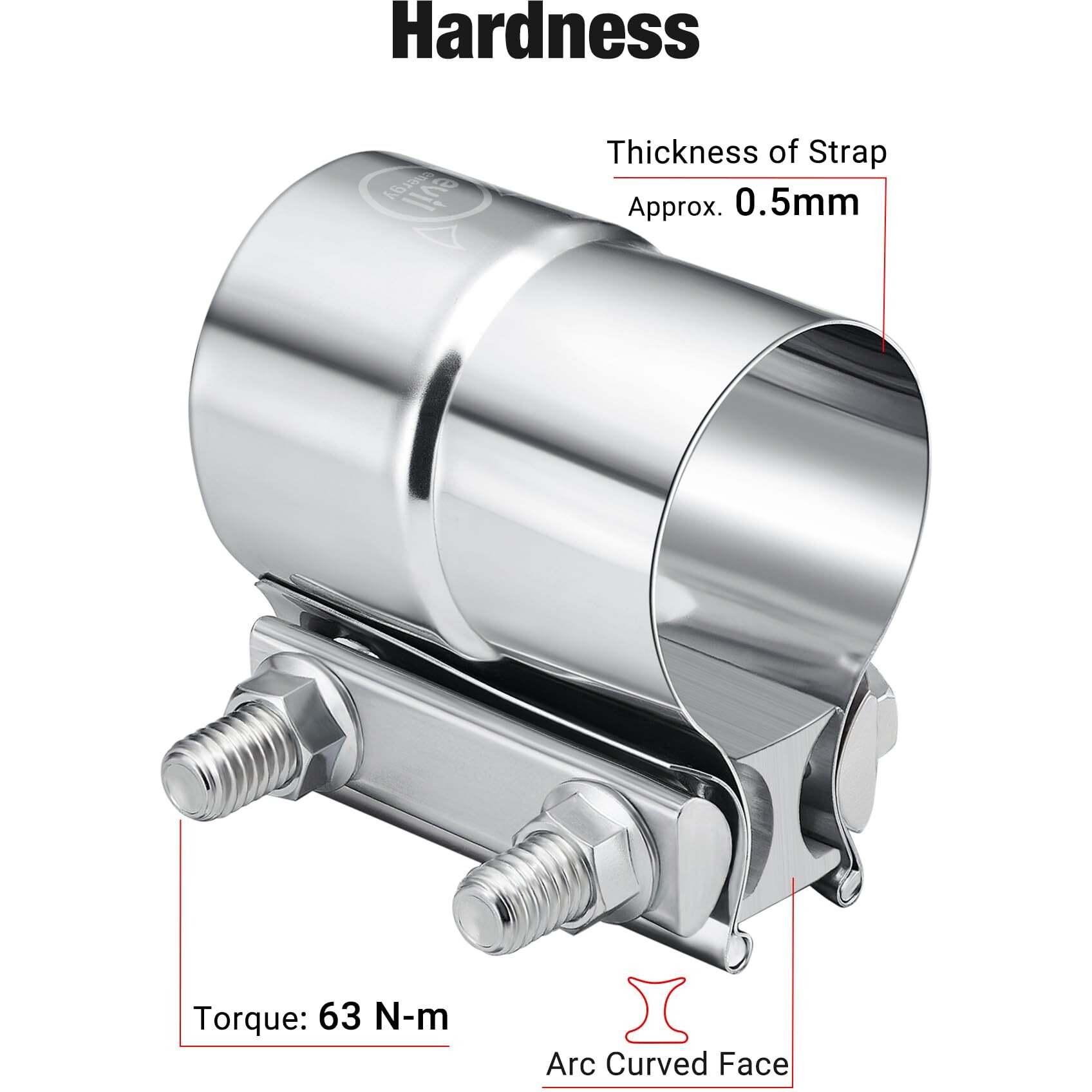 Evil Energy 2.25'' Exhaust Clamp,Lap Joint Band Clamp Stainless Steel For Pipes,Mufflers,Catalytic Converters (4, 2.25 Inch)