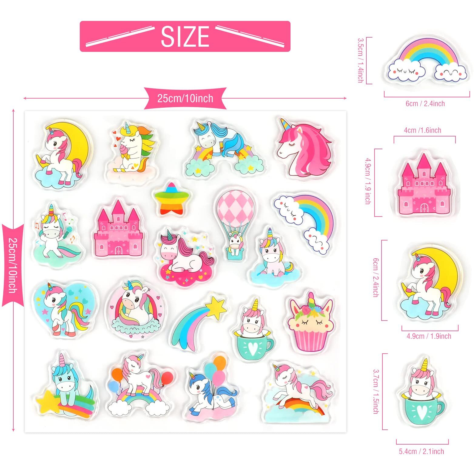 20 Pcs Unicorn Thick Gel Clings Unicorn Rainbow Window Gel Clings Decals Stickers For Kids Toddlers And Adults Home Airplane Classroom Nursery Unicorn Party Supplies Decorations Removable And Reusable