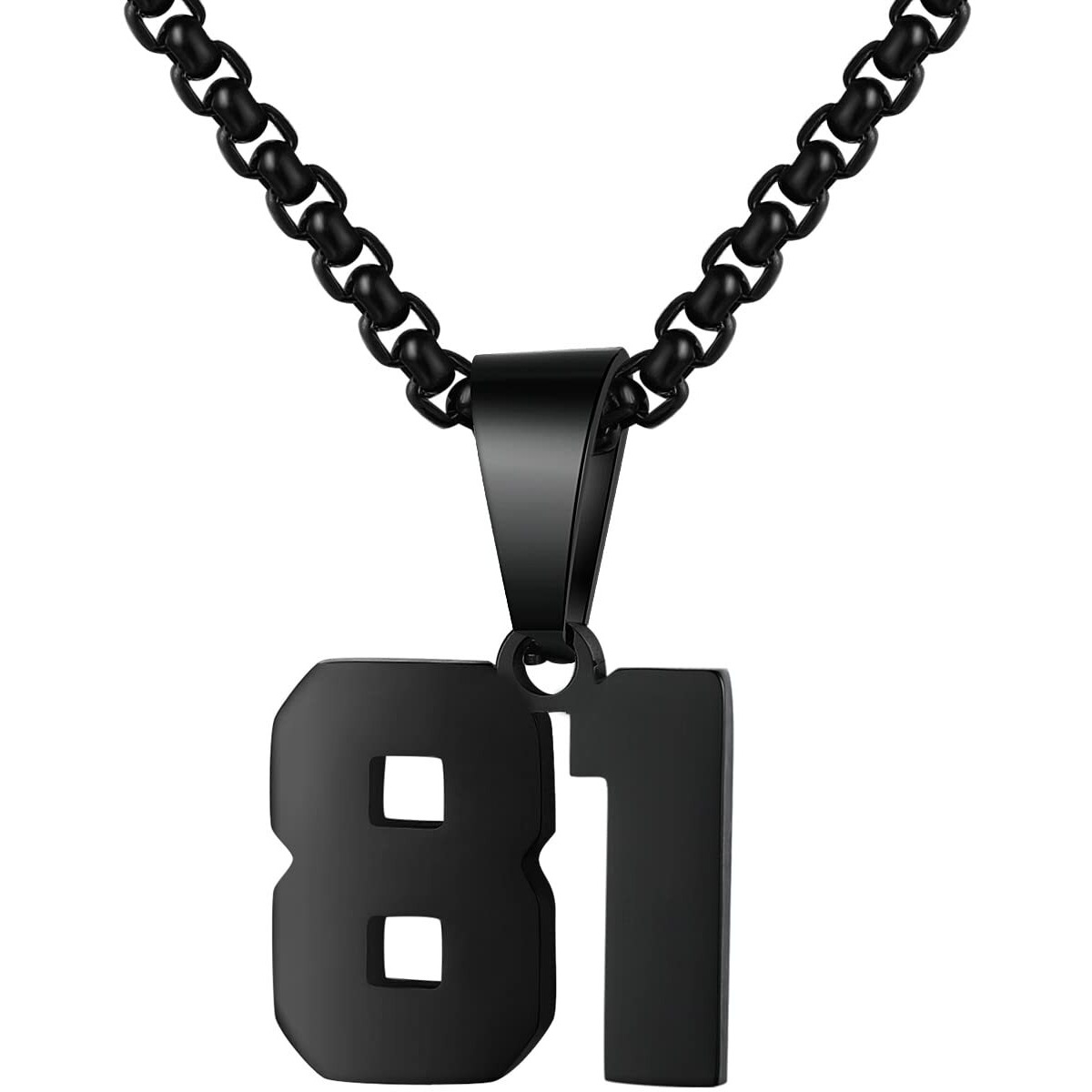Number Necklace For Boy Black Athletes Number Stainless Steel Chain 00-99 Number Charm Pendant Personalized Sports Jewelry For Men Basketball Baseball Football(81) Over 18 Years Old