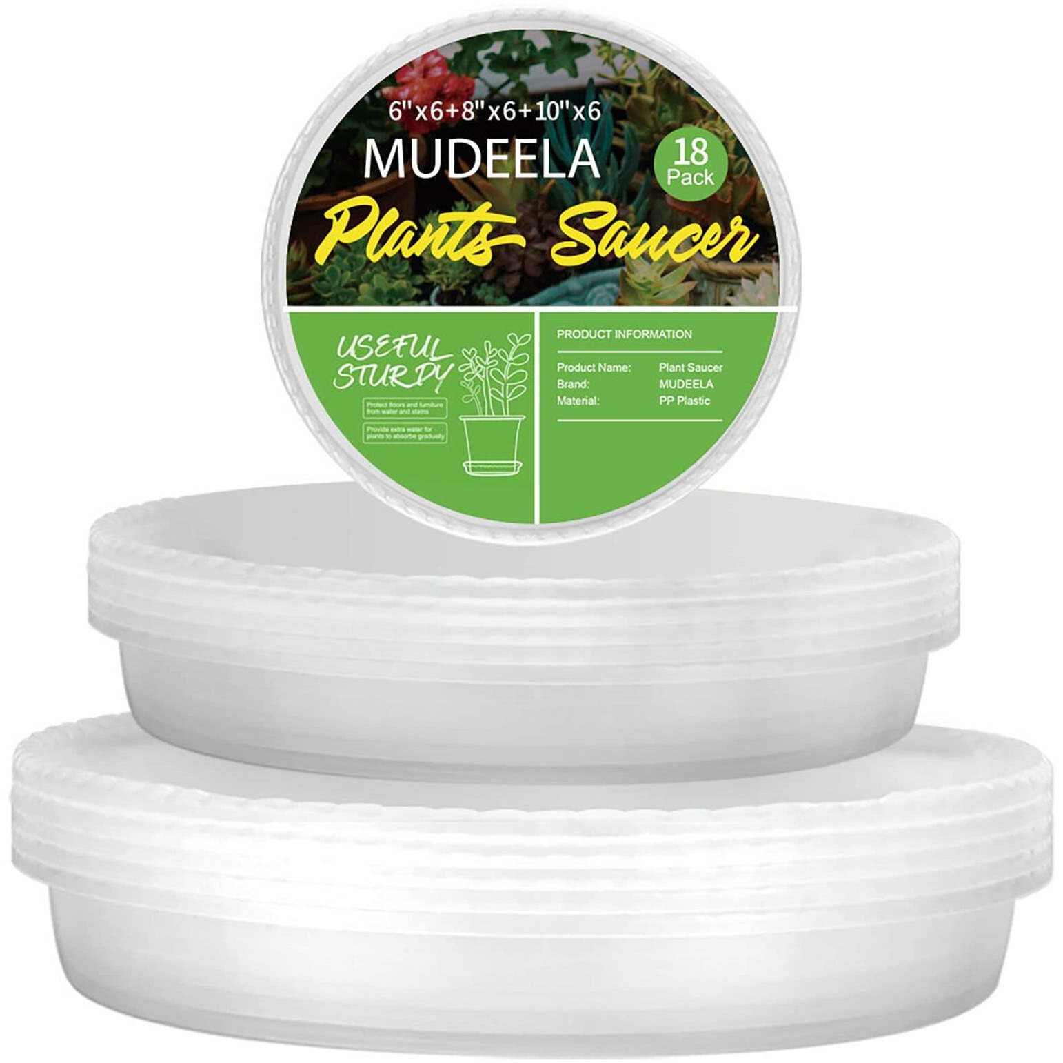 18 Pack Plant Saucers Of 6 Inch & 8 Inch & 10 Inch , Durable Plant Trays For Indoors Outdoors, Clear Plastic Flower Plant Pot Saucer, Made Of Thicker, Stronger Plastic, With Taller Design (6"+8"+10")