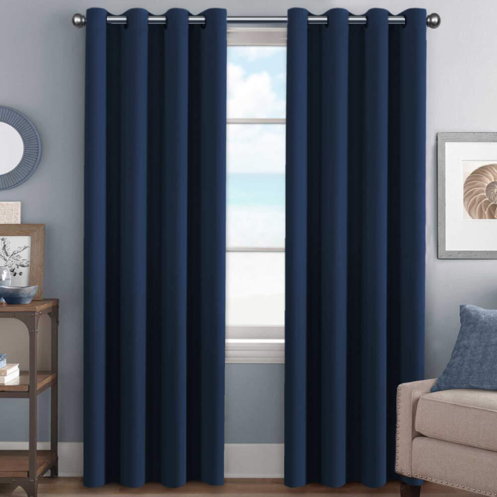 H.Versailtex Premium Blackout Room Darkening Innovated Microfiber Home Fashion Navy Curtain Panels,Antique Grommet,52 By 96 - Inch - Set Of 2