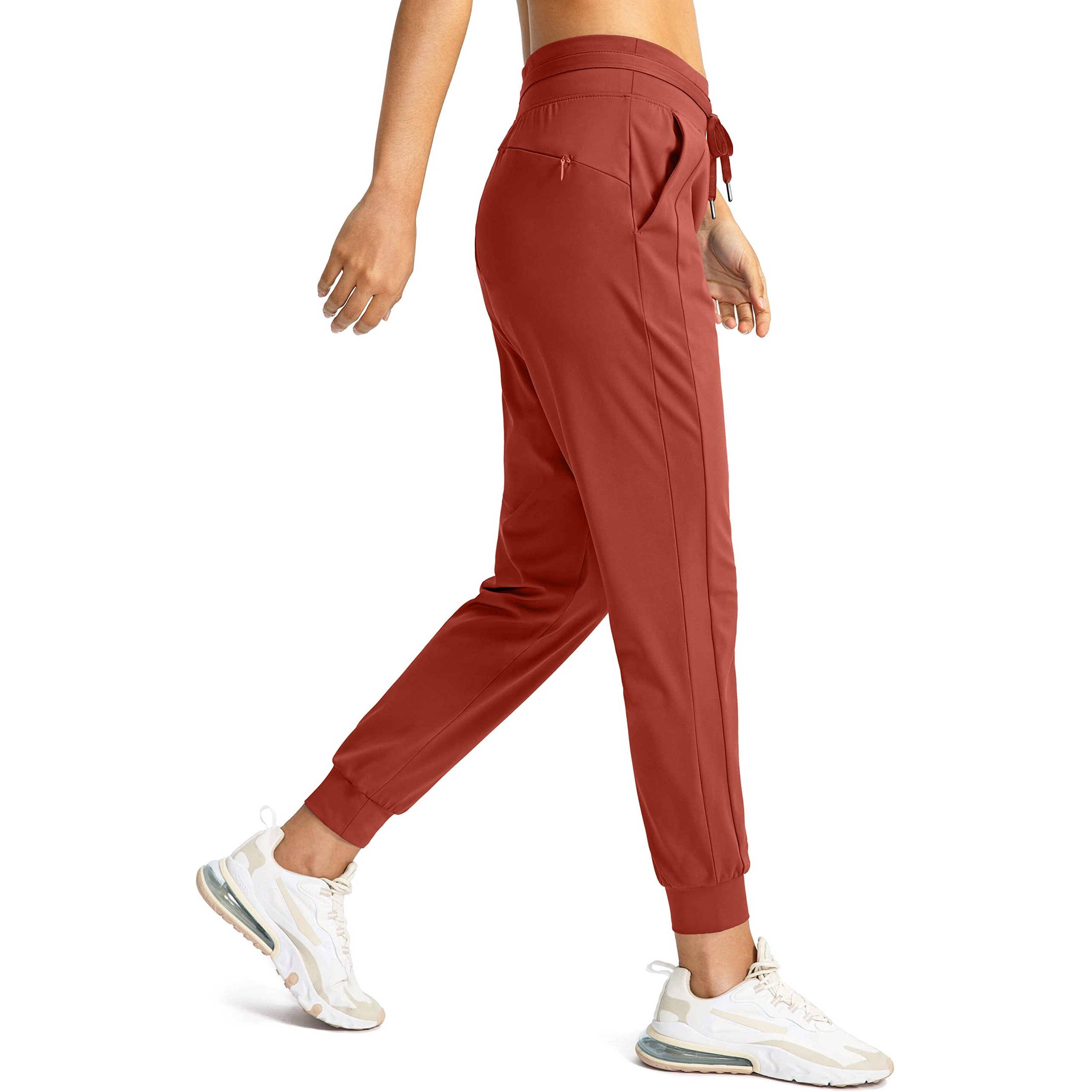 G Gradual Women's Joggers Pants With Zipper Pockets High Waisted Athletic Tapered Sweatpants For Women Workout Lounge (Savannah Red, Large)