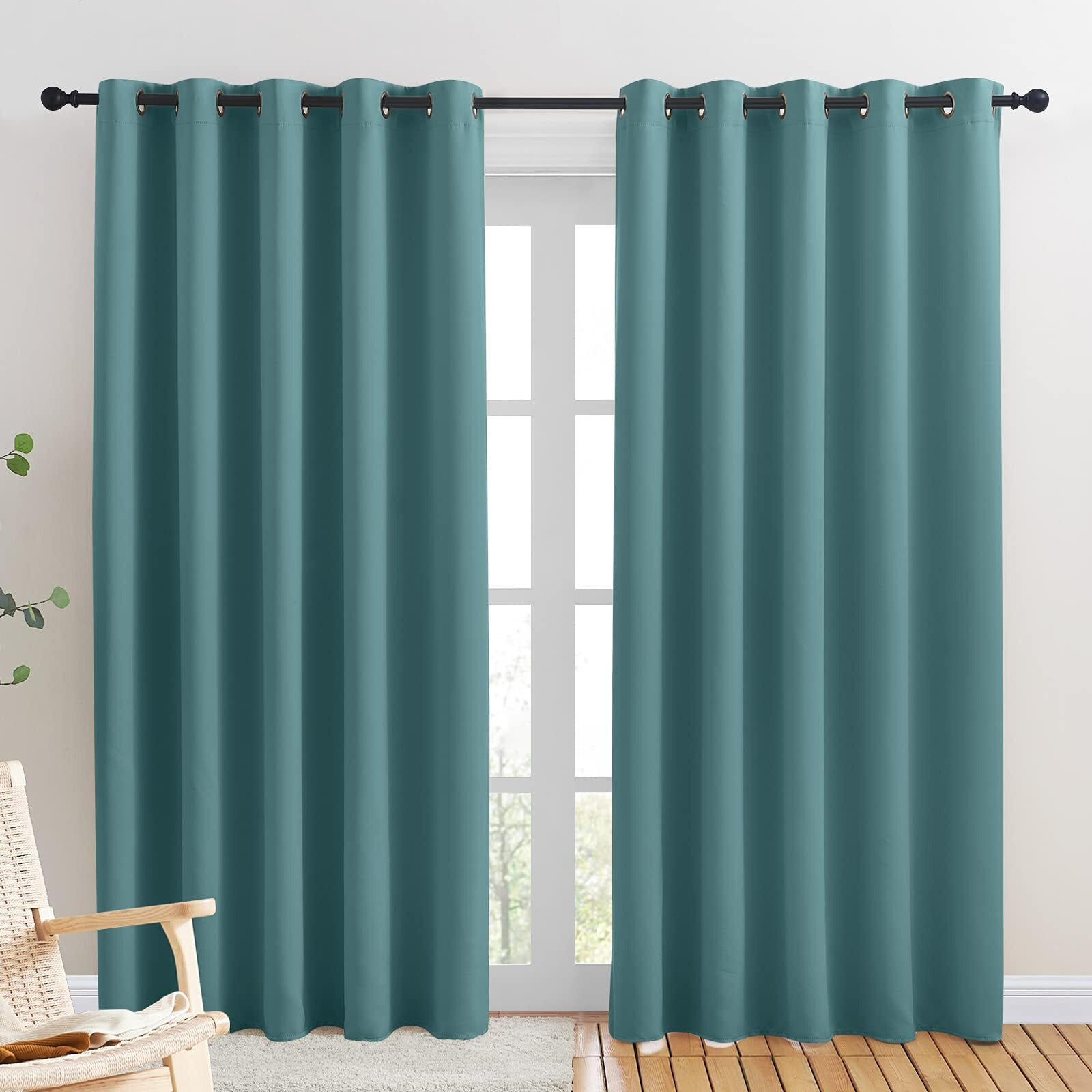Nicetown Window Curtain Panels, Thermal Insulated Solid Grommet Blackout Draperies/Drapes (Sea Teal, 1 Pair, 70 By 84-Inch)
