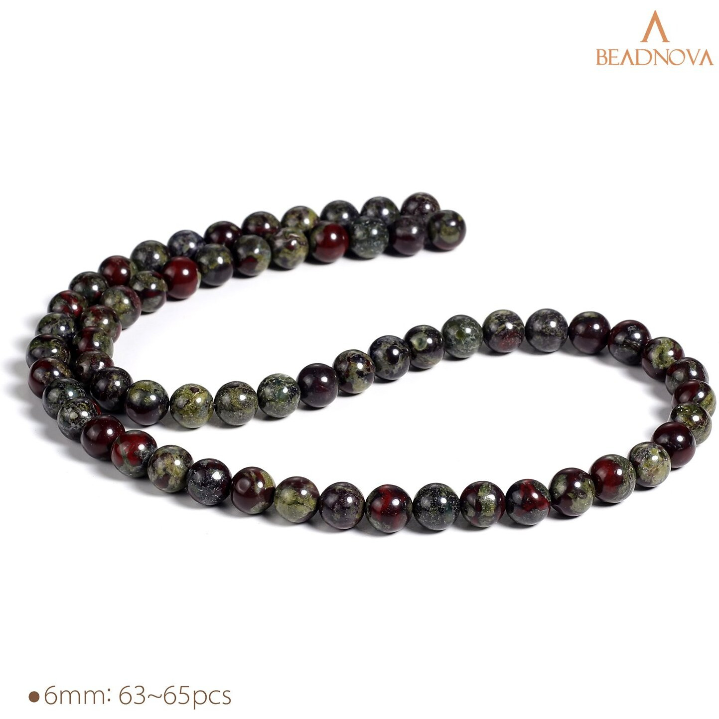 Beadnova Natural Dragon Blood Jasper Beads Natural Crystal Beads Stone Gemstone Round Loose Energy Healing With Crystal Stretch Cord For Jewelry Making (6Mm, 62-64Pcs)