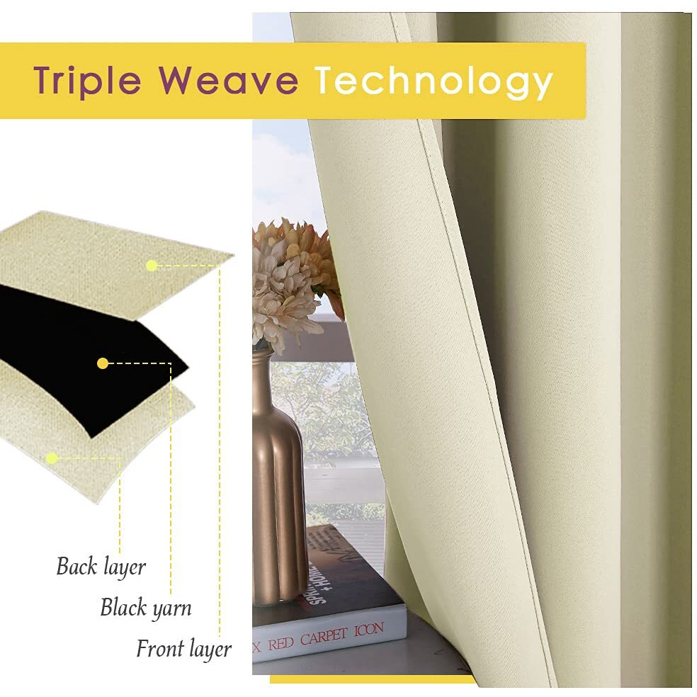 Nicetown Room Darkening Curtain Panels For Cafe, Thermal Insulated Grommet Room Darkening Draperies/Drapes For Window (Beige, 2 Panels, W70 X L63 -Inch)